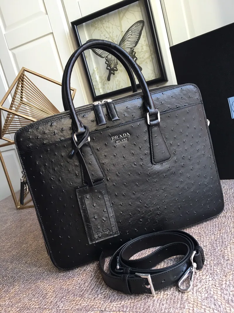 💰2360, P’s new men’s bag [color][color][color], 2VE366 ostrich pattern🎉🎉🎉, using imported cowhide ostrich pattern, double layer grid, top hardware, 175 OEM code, fashionable and atmospheric, men’s needs, length 36x height 28cm, 💪💪💪[red envelope][red envelope][red envelope]