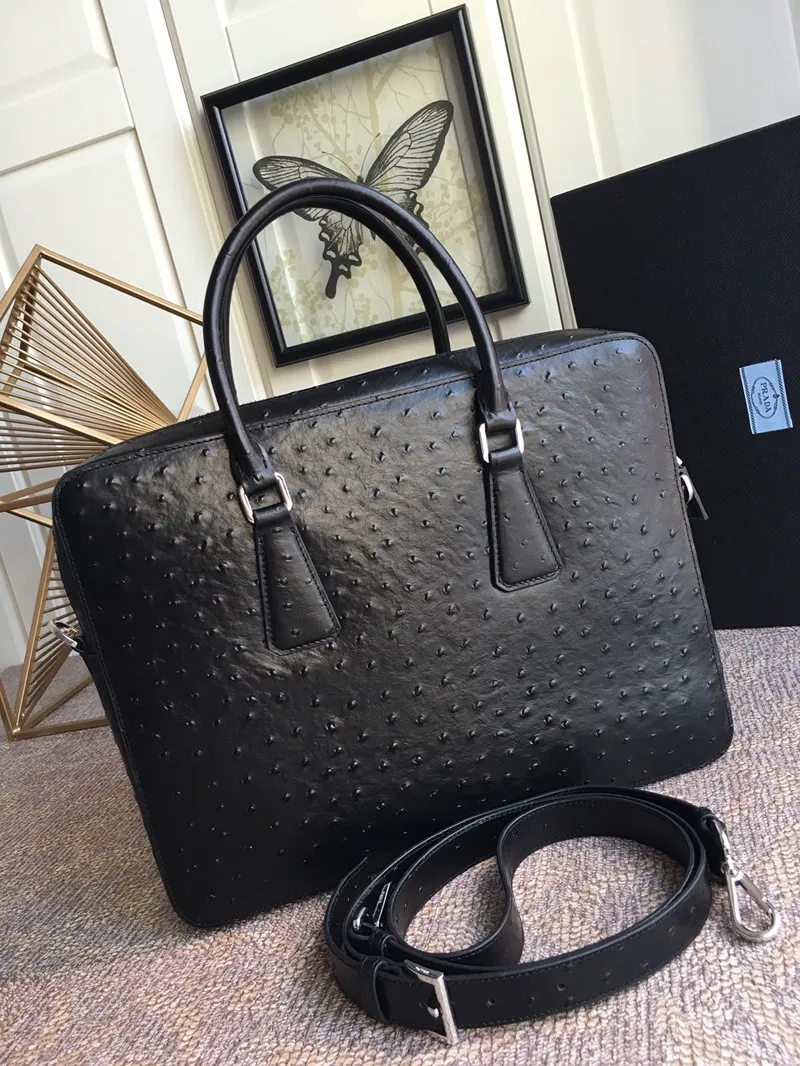 💰2360, P’s new men’s bag [color][color][color], 2VE366 ostrich pattern🎉🎉🎉, using imported cowhide ostrich pattern, double layer grid, top hardware, 175 OEM code, fashionable and atmospheric, men’s needs, length 36x height 28cm, 💪💪💪[red envelope][red envelope][red envelope]