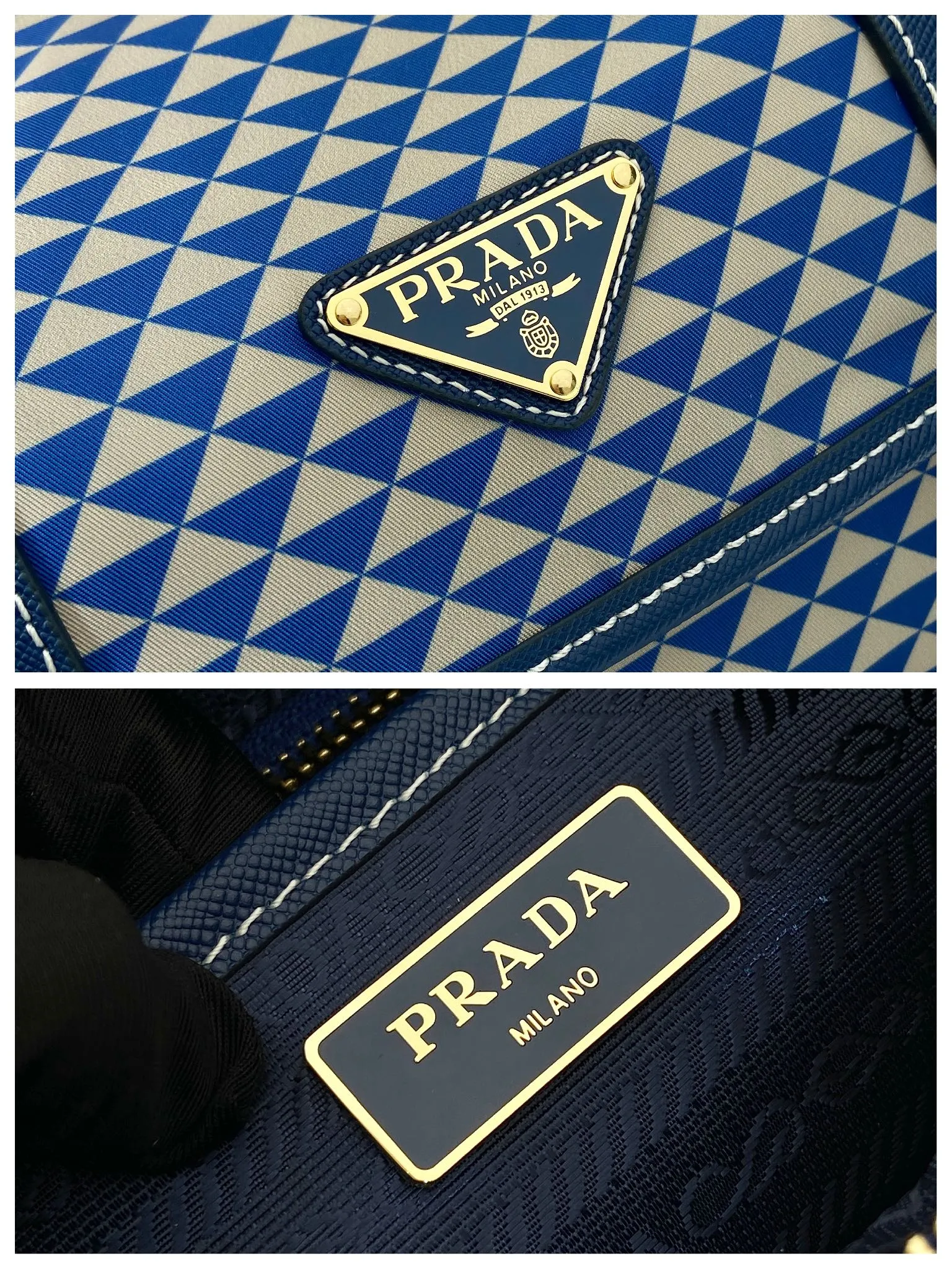 💰1320🎉New Symbole🎉1BD383 Messenger Bag🎉 This messenger bag is made of fabric-printed nylon fabric with cross-grain cowhide. The color is eye-catching, and the print on the bag is composed of classic triangles, which is very eye-catching and has a large space. She is so beautiful😘, beauties, hurry up and get it, it is a must-have in spring and summer👏👏 Length 25x height 19.5x base 11cm🎉🎉🎉💰💰💰