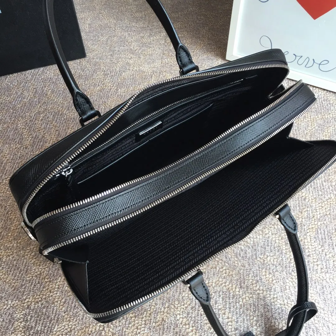 💰2160, P Jiachui's new men's bag, 2VE366B - gun-color loose lettering watch, original item, imported thick cross pattern, double-layer compartment, practical [strong][strong][strong], 175 OEM code, length 36x height 28cm