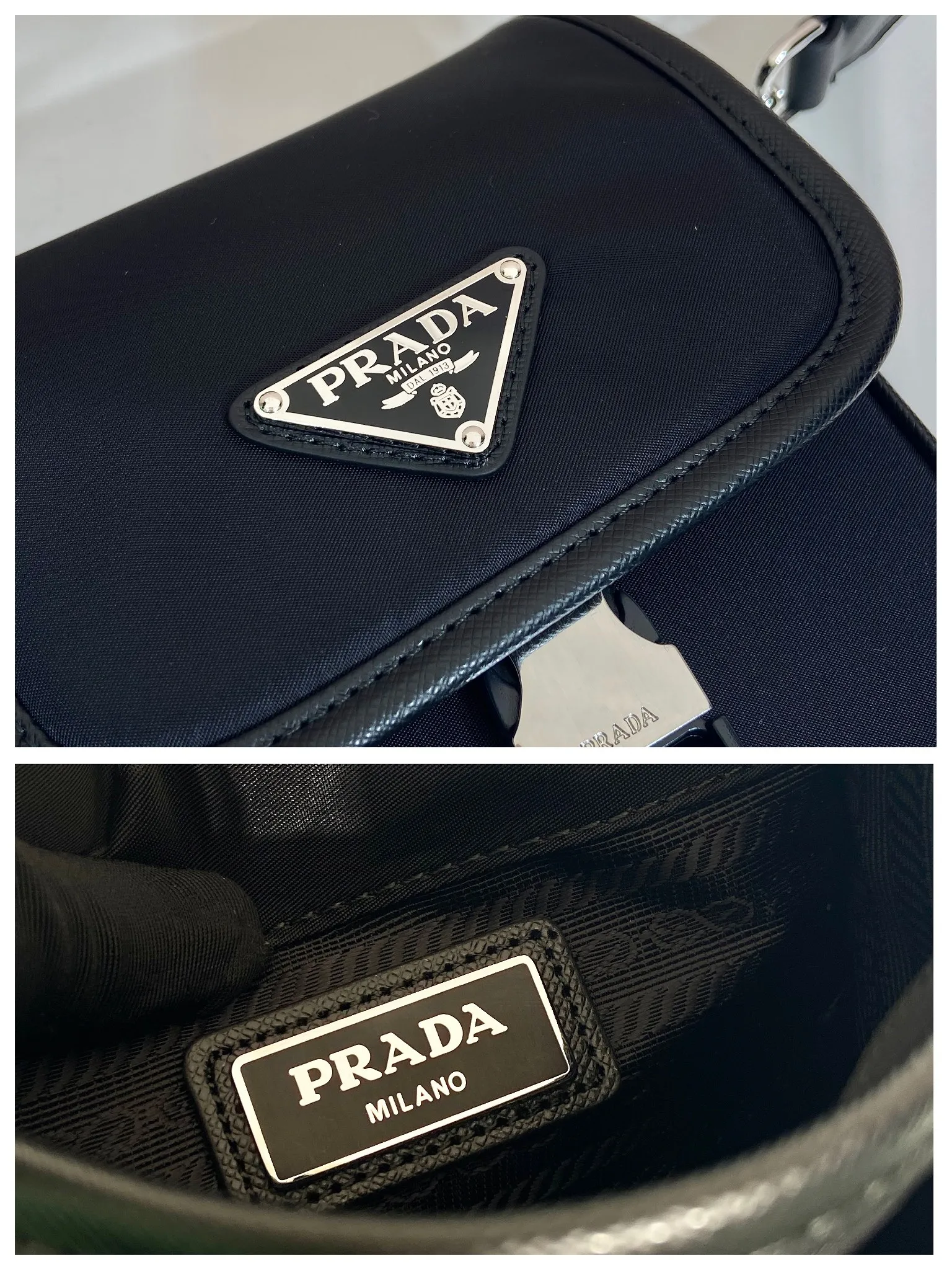 💰960🎉Upgraded mobile phone bag🎉2VD043 shoulder strap is detachable🎉 This shoulder bag has a front flap, is made of iconic Saffiano leather and Re-Nylon recycled nylon material, and is equipped with a detachable and adjustable long shoulder strap. The design space is large and the upper body effect is very cool. It is another one worth buying😘😘to create a unique mix and match design style. It looks simple and elegant, and it is a popular style that will never go out of style👏👏 Length 14x height 19x bottom 5.5cm