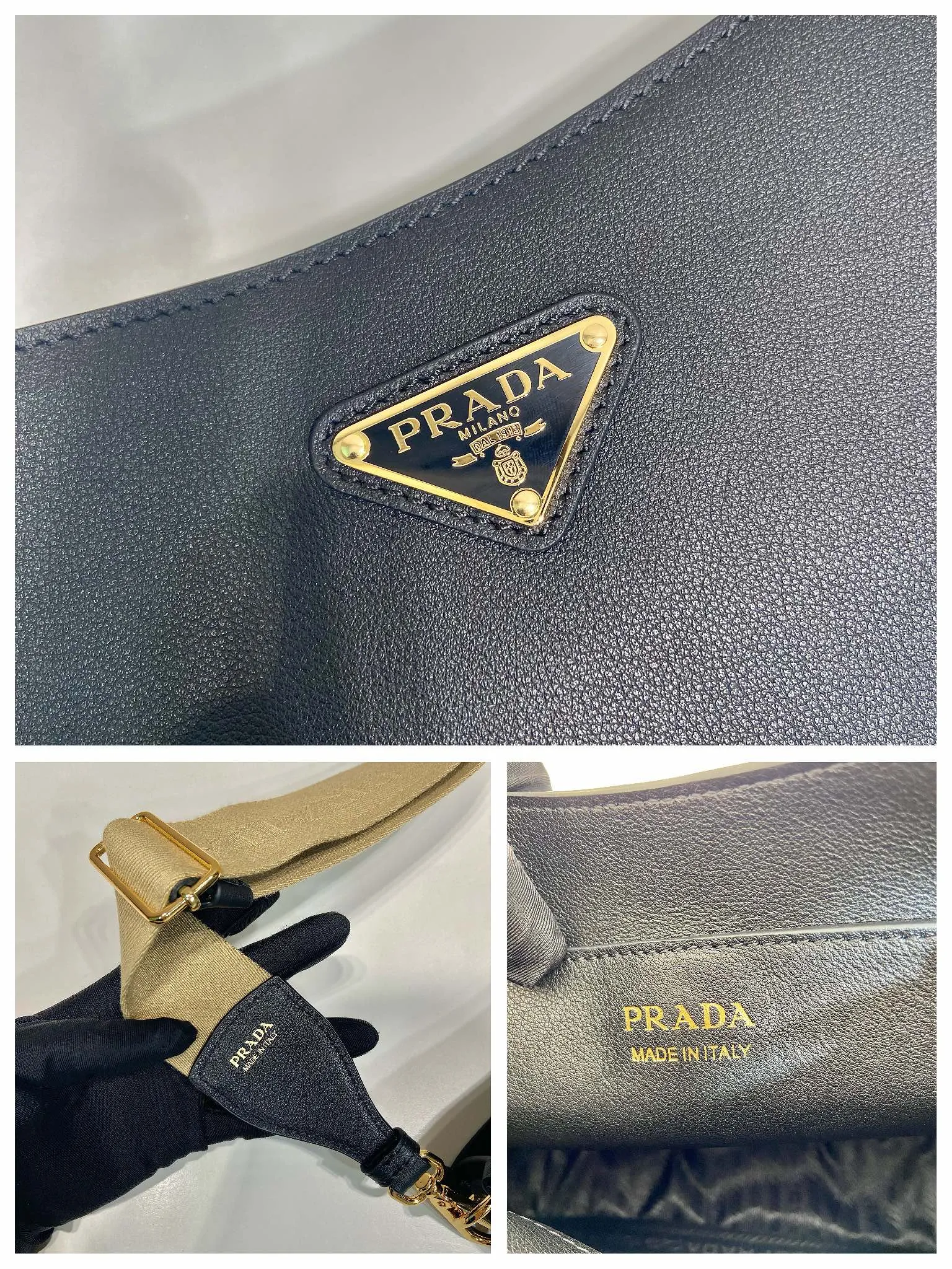 💰1500👏New double shoulder strap bag👏1BH220🎉tote bag This leather shoulder bag has a simple design and is made of imported calfskin. The metal triangle logo on the front adds an iconic tone. Equipped with 2 detachable logo webbing straps and leather shoulder straps, it can be exchanged at any time for different outfits and occasions😘😘to highlight its modern style. High fashion is the main fashion for daily matching. Hurry up and get it, it’s so beautiful👏👏 Length 20x height 21x bottom 7cm