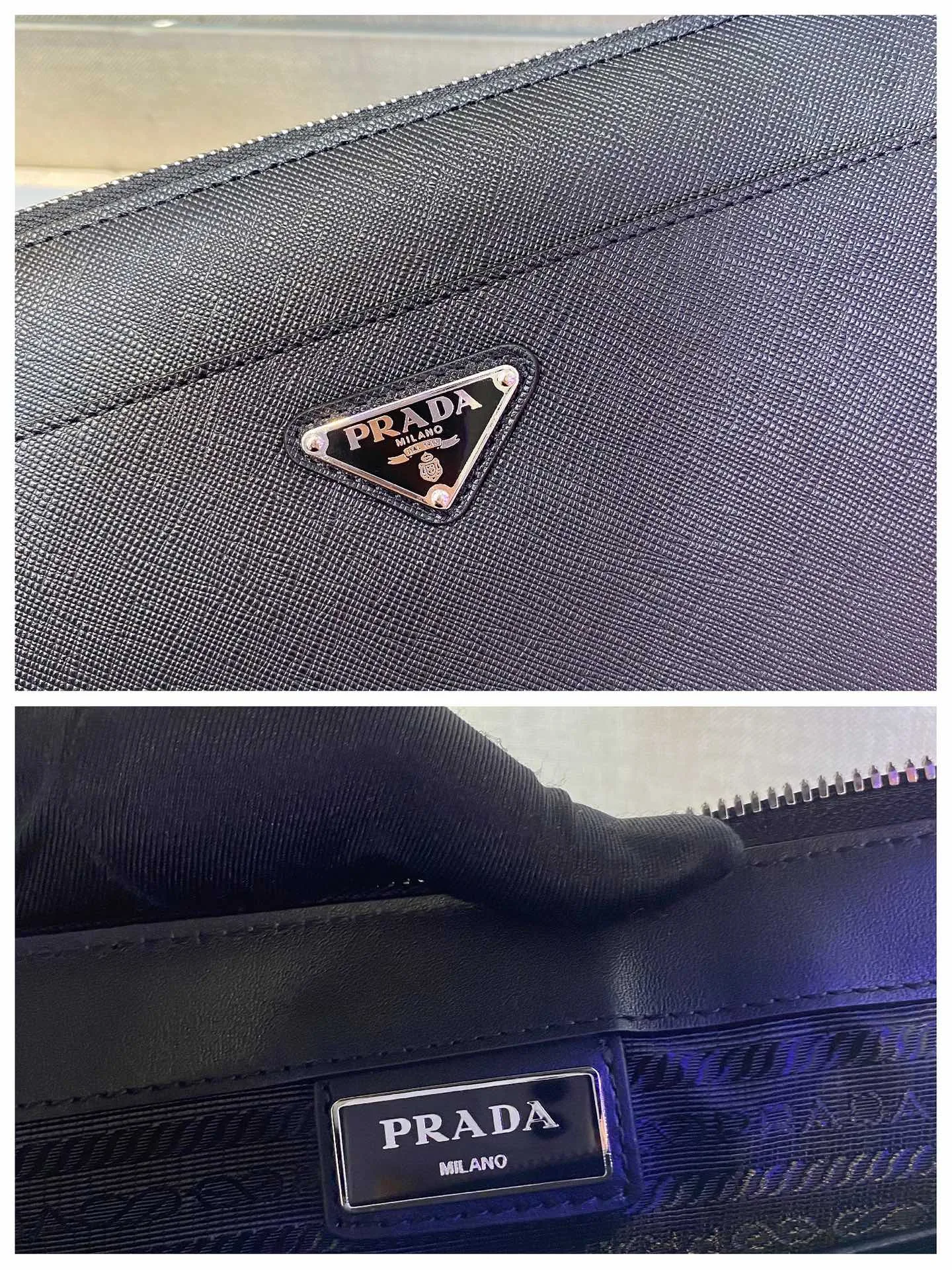 💰1120🎉New Handbag🎉2VF032👏👏This stylish men's handbag comes with a removable leather wrist strap. The triangular metal logo is embellished on it, releasing a unique brand atmosphere. It is made of imported Saffiano leather material, with metal accessories on the top, a zipper compartment, an internal pocket, six card slots, and two magnetic buckle external pockets. It is simple and elegant, and it is worth having for men. Hurry up and get it🙊🙊Length 25X height 17x bottom 4cm