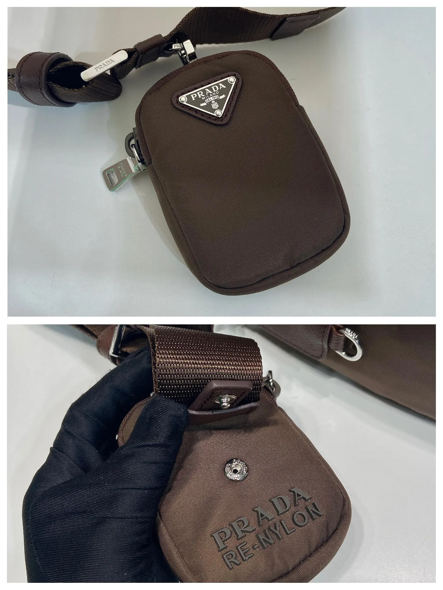 💰1120🎉Upgrade board🎉1BD994 environmentally friendly small bag🎉🎉 This one is made of imported nylon material and Saffiano leather piping, adjustable fabric shoulder straps, stainless steel accessories, and the upgraded version is designed with square buckle hardware on both sides of the shoulder straps. Equipped with a detachable environmentally friendly small bag, triangular enamel logo nameplate, zipper and buckle closure, two outer pockets, one of which is a flip zipper bag, two inner pockets, 165 OEM code, lightweight and practical👏🏻👏🏻Unisex style🙊🙊 Length 25 height 22 bottom 10cm🤙🤙🤙💰💰💰