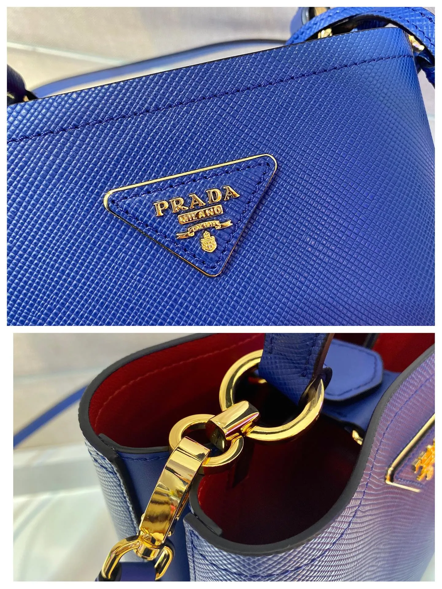 💰1700🔆Exclusive first launch🔆1BA217 mini size new color💋Original item🤙🤙Made of imported Saffiano leather material, removable shoulder strap, leather nameplate and metal logo complement each other. Leather-covered central pocket with magnetic buckle. Saffiano leather triangle logo. Contrast color nappa leather lining. This Double handbag has an elegant style, eye-catching and unique. It is also a popular style🙋🏻🙋🏻Length 17x Height 18X Bottom 10.5cm