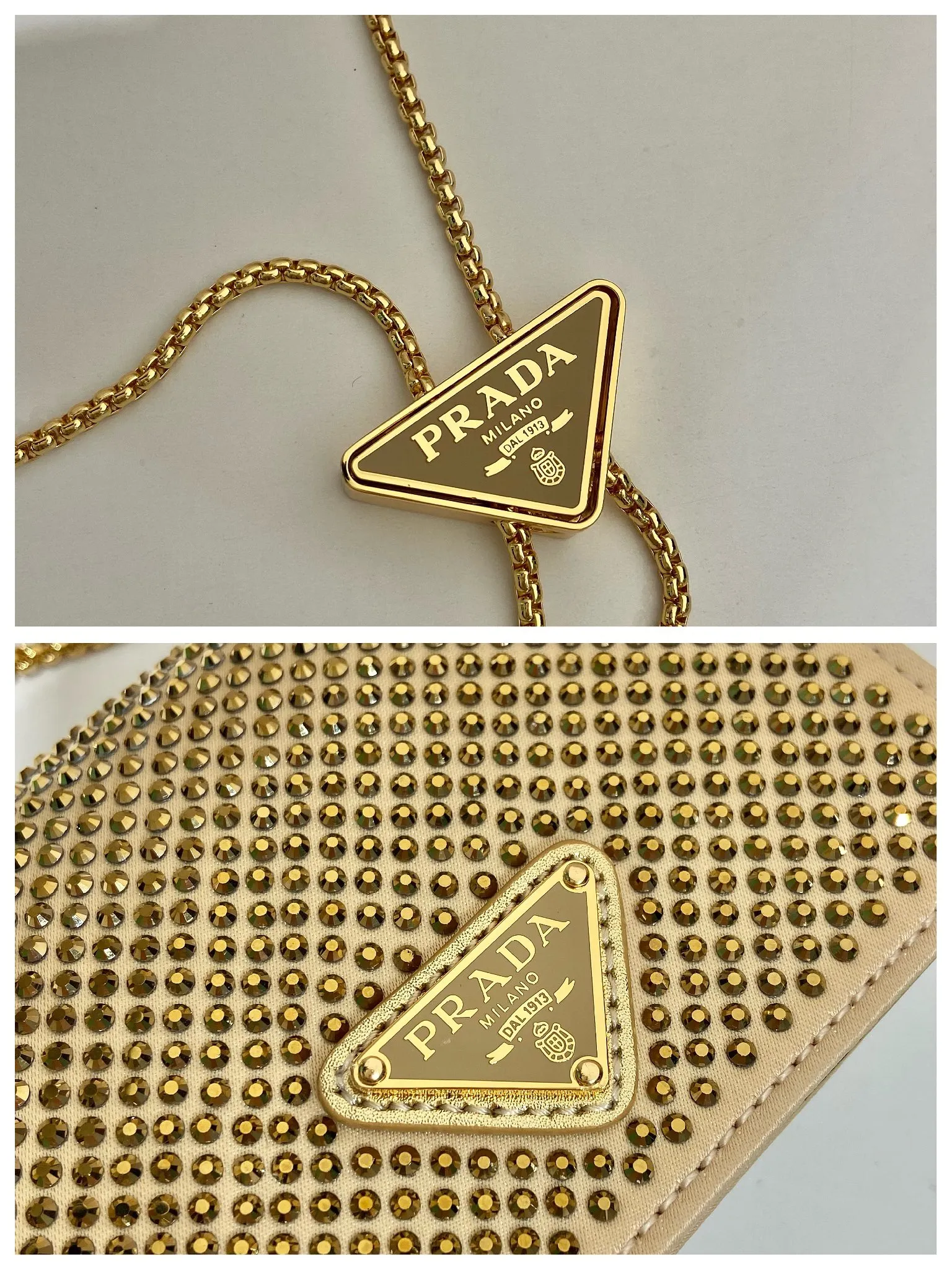 💰760🎉Necklace crystal pouch🎉1MR024 new color🎉🎉 This Duchesse fabric card holder is decorated with imitation crystals throughout, creating a light and shadow style and iridescent colors on the surface, highlighting a gorgeous yet functional design. My favorite is this detachable and adjustable iron shoulder strap, which can be used as a waist bag decoration😍😍 or as a necklace decoration with clothes. The triangle mark in the middle can be adjusted, giving the item a variety of ways to wear it. The space can be used to hold lipstick 💄/earphones/keys🚗....it bling bling under the night light, so beautiful. Worth buying 🎉🎉 Length 11.5x Height 8cm