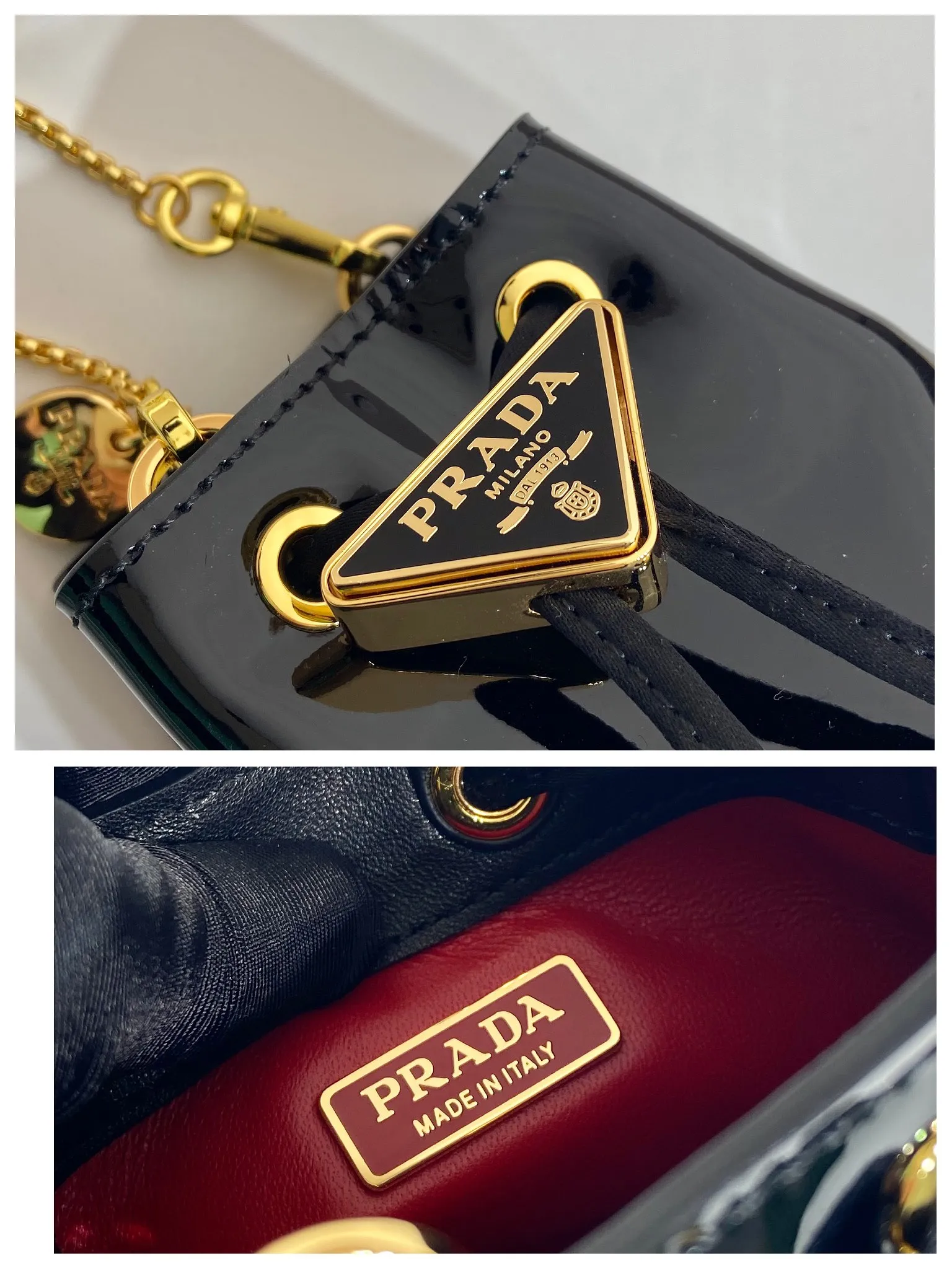 💰960🎉Patent leather bucket🎉1NR016 calfskin🎉🎉 This patent leather bucket is made of imported glossy cowhide and enamel-coated metal triangle logo decorated opening and closing design. Metal iron can be spanned diagonally. So cute😍, the effect is very eye-catching, so cute and cool, don’t you feel moved😙😙, beauties. Get it now. So beautiful and cute😋😋 Length 10x height 12x base 7cm🎉🎉🎉👏👏👏