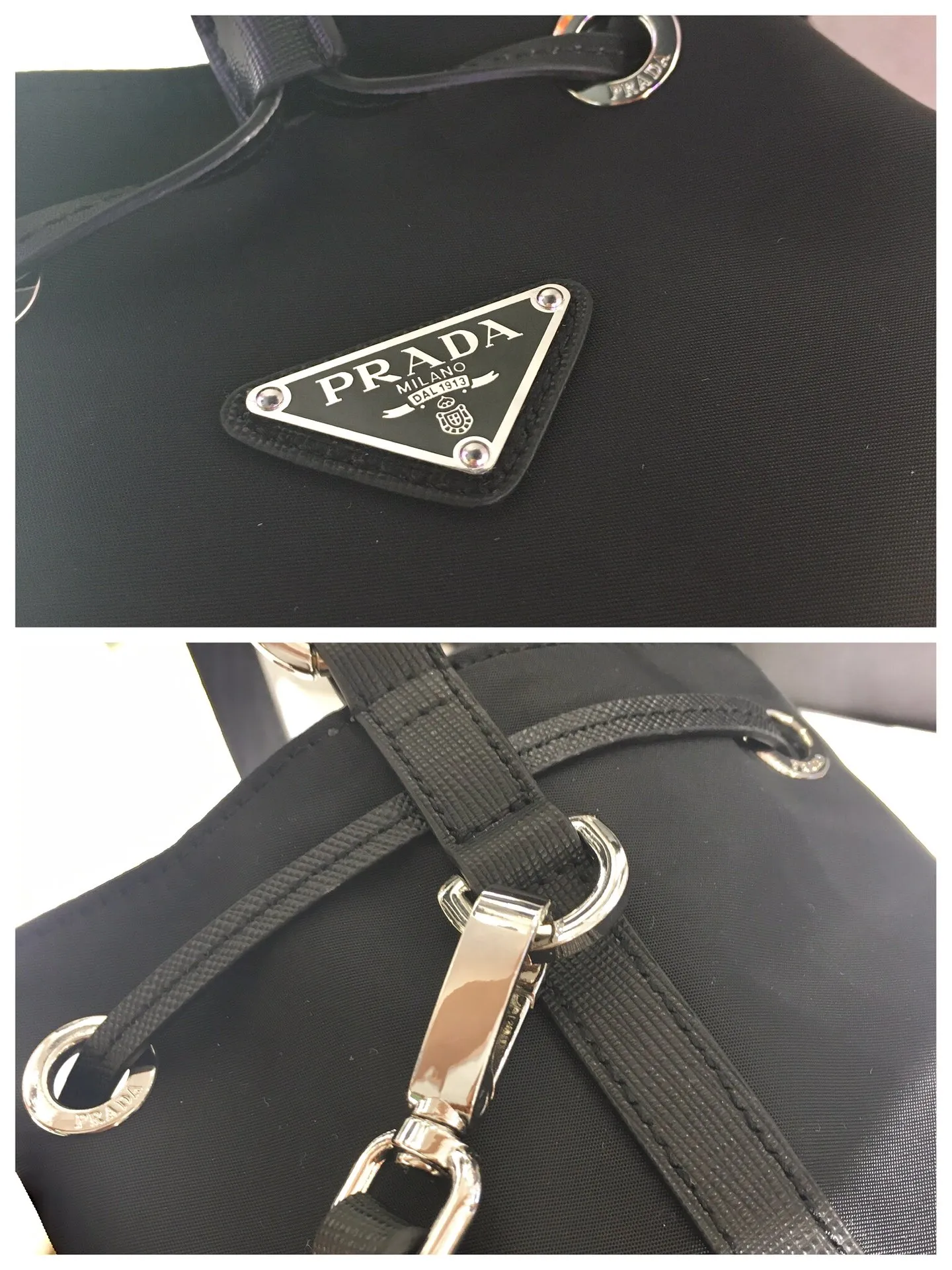 💰1060🎉New bucket bag🎉1BE055🎉Nylon bucket bag🎉🎉, made of imported nylon fabric/cross pattern cowhide, leather handle, detachable long shoulder strap , drawstring bag mouth, this combination is light and fashionable, has a very large capacity, and is a bucket bag that will never go out of style🙊🙊Ladies, it is worth owning, hurry up and get it🎉🎉 Length 24x Height 23x Bottom 12cm