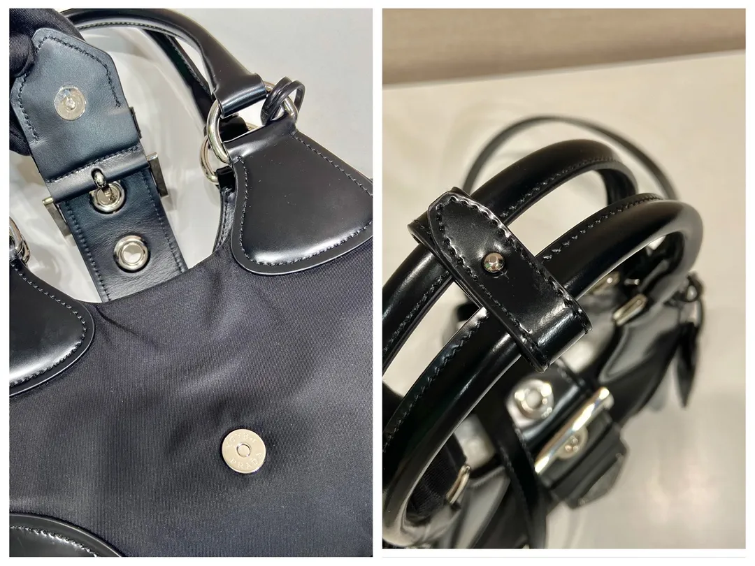 💰1320🎉Moon handbag🎉1BA381 new model🎉🎉 This Moon handbag is made of imported nylon fabric and glossy cowhide design. It is equipped with a 100 cm detachable and adjustable leather long shoulder strap, which can be carried by hand or on the shoulder, a detachable leather keychain, and a triangle logo magnetic buckle/lace closure on the front. It is lightweight and practical, and has a cool/fashionable upper body effect. Another popular style that will never go out of style🎉🎉Hurry up and get it🎉 Length 22.5x Height 16x Bottom 7.5cm