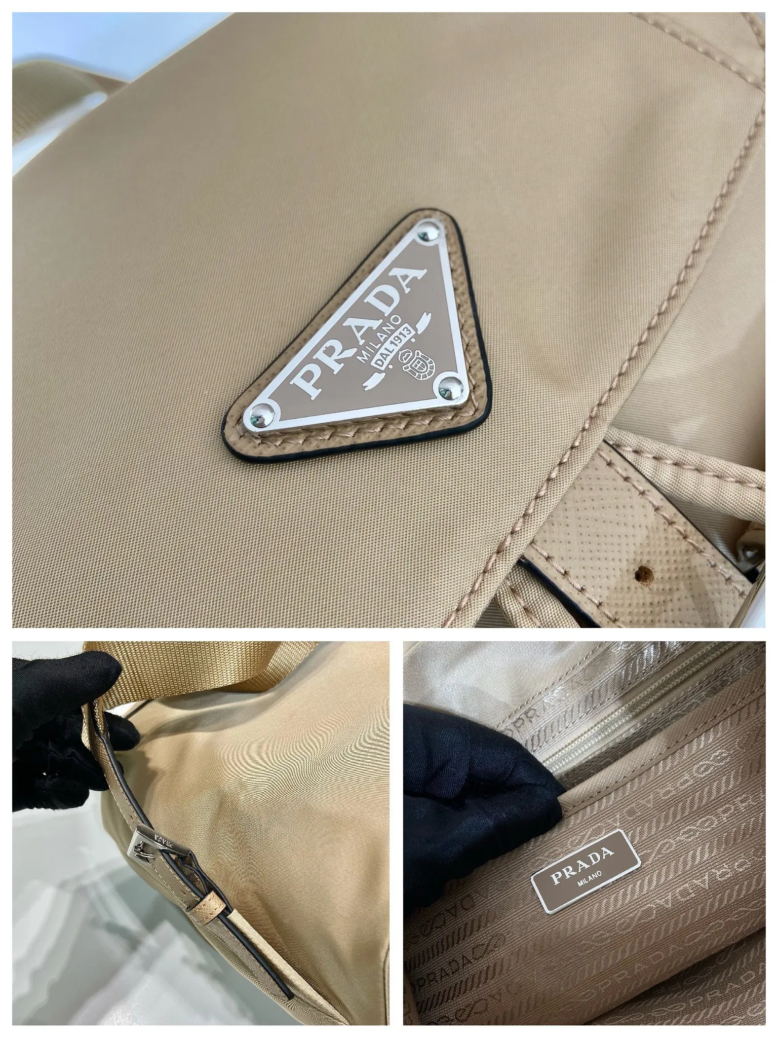 💰1000, P Jiajiao classic backpack, new color 🎉🎉, upgraded plate small size 1BZ677, small size 🙊🙊 top quality, made of imported parachute fabric + cross-grain cowhide + top-grade hardware, light and practical, fashionable + never out of date, hurry up and get it, length 28x height 23.5x bottom 12cm