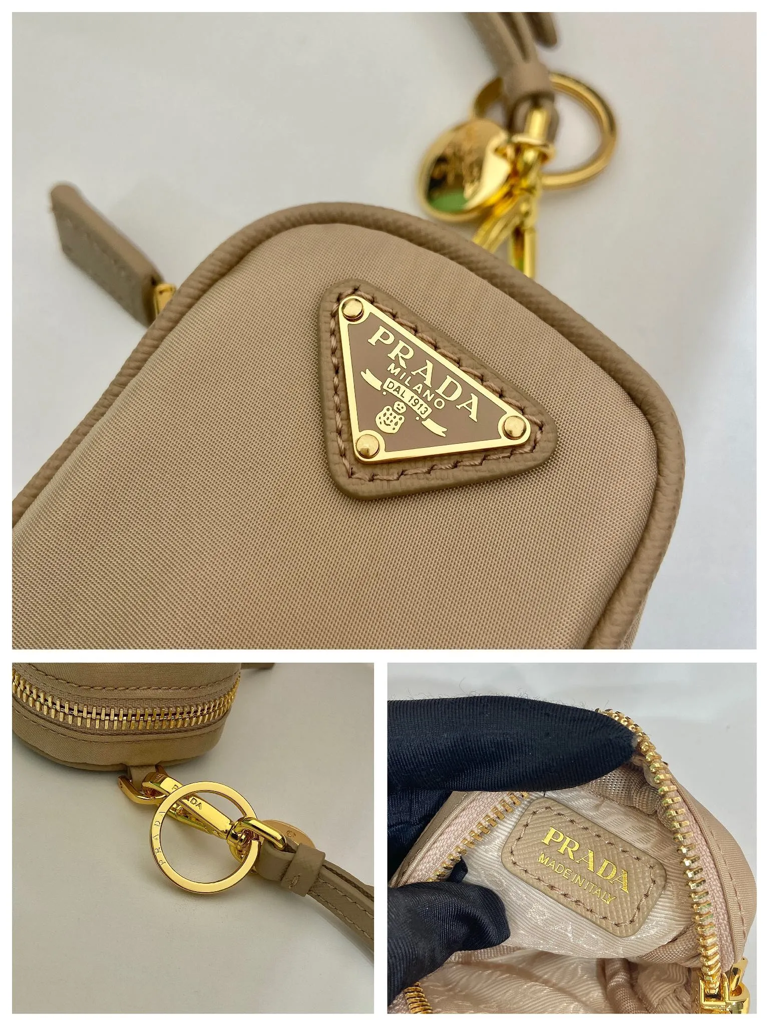 💰360🎉Mini small bag🎉1TT200 new product🎉🎉 This mini pouch is versatile in style and made of Re-Nylon. It cleverly combines practical regenerated nylon, a detachable leather wrist strap and gold-plated hardware. It can be hung on bags and waist bags for decoration. Cards/car keys🔑/lipstick💄/are all no problem. Babies, the pouch you have been longing for has arrived👏👏 Length 7.5x Height 6x Bottom 2.5cm👏👏👏🎉🎉🎉