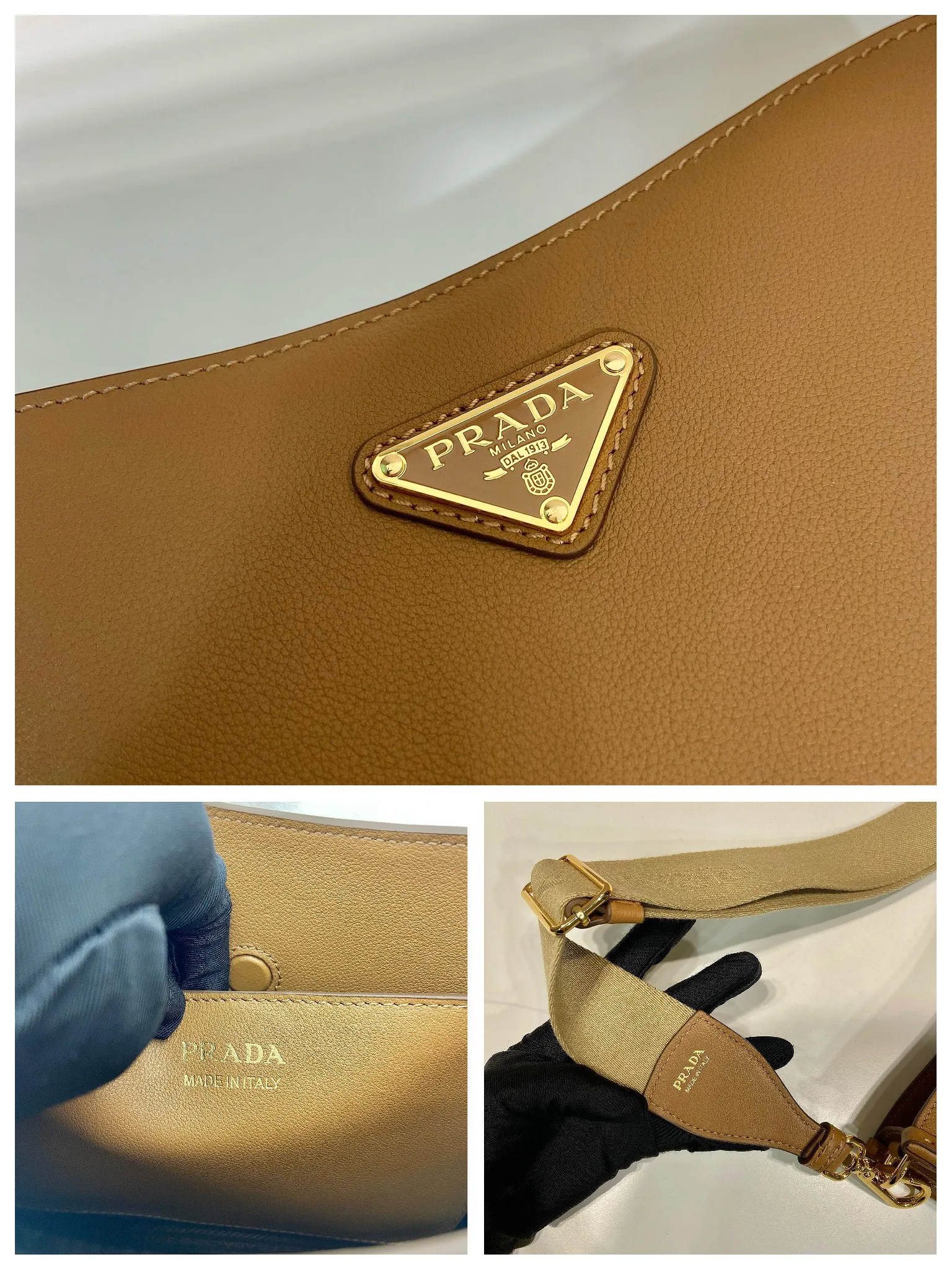 💰1500👏New double shoulder strap bag👏1BH220🎉tote bag This leather shoulder bag has a simple design and is made of imported calfskin. The metal triangle logo on the front adds an iconic tone. Equipped with 2 detachable logo webbing straps and leather shoulder straps, it can be exchanged at any time for different outfits and occasions😘😘to highlight its modern style. High fashion is the main fashion for daily matching. Hurry up and get it, it’s so beautiful👏👏 Length 20x height 21x bottom 7cm