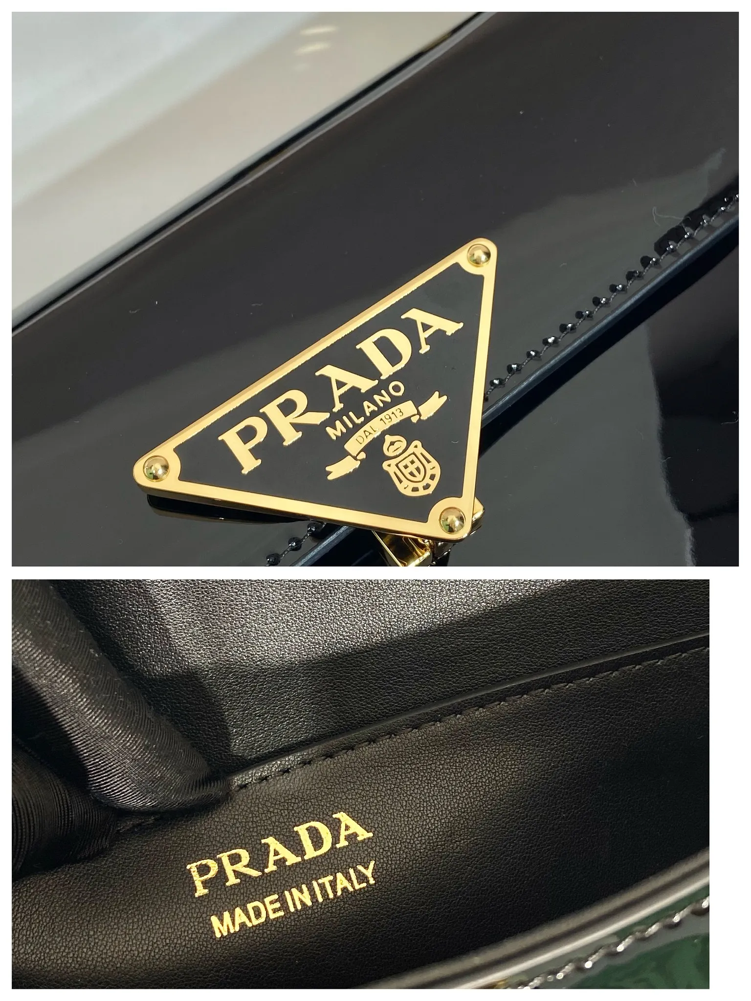 💰1460🎉New style🎉1BD339 patent leather🎉🎉 This shoulder bag demonstrates a simple design concept through its smooth lines and compact shape. It is made of patent calfskin outer/sheepskin inner fabric. It is equipped with an adjustable shoulder strap that can be carried on one shoulder/crossbody, with a maximum length of 110cm. The front lock buckle is embellished with the iconic triangle logo. Wear a bold upper body, beauties. Get it now. Length 20.5x Height 10.5x Bottom 4cm👏👏👏🎉🎉🎉