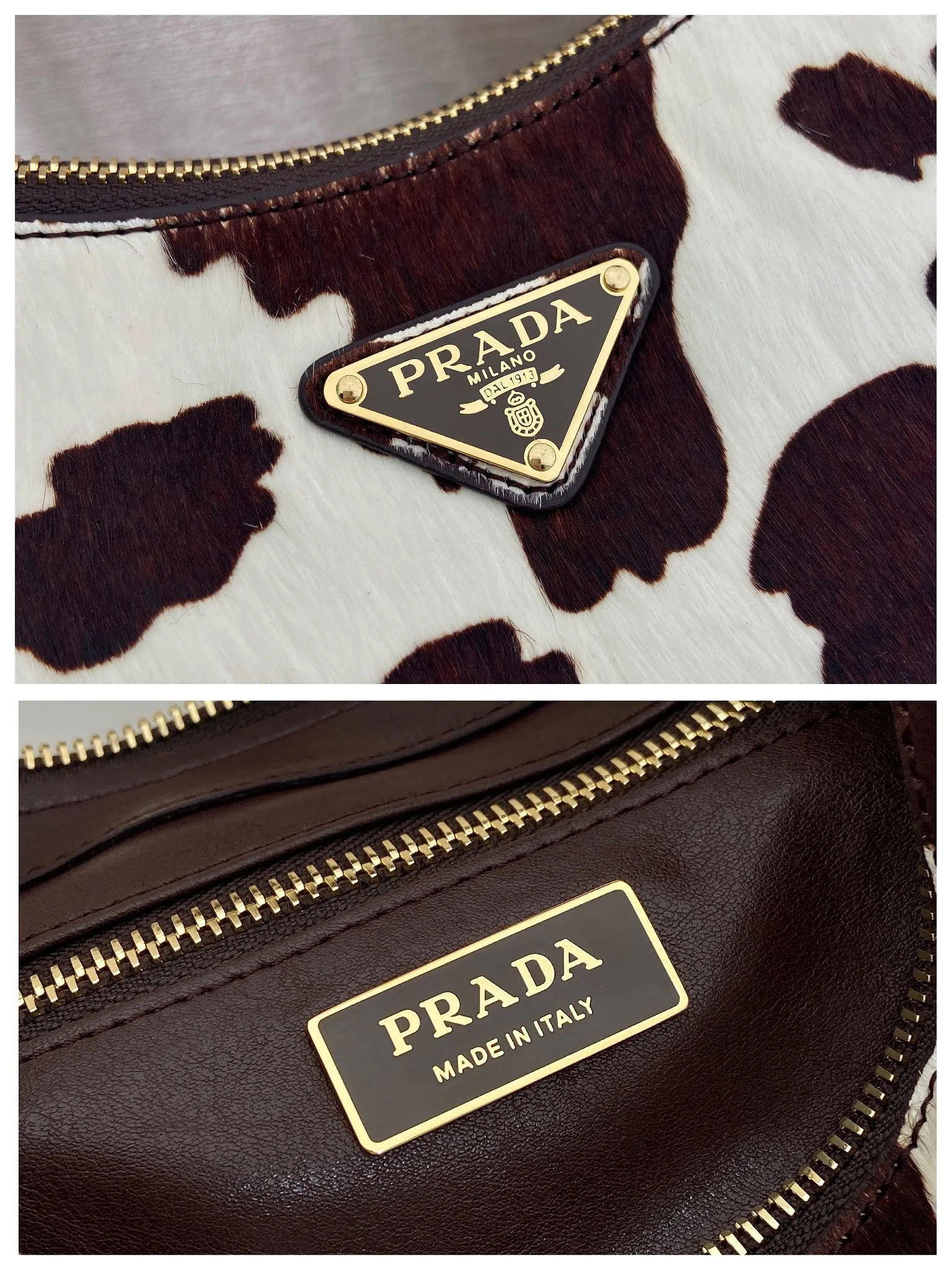 💰1800🎉New arrival🎉1BC229 horse hair🎉💰 This Aimée shows a bold modern attitude. The soft Hobo silhouette is revisited in animal-print leather and accented with gold-tone hardware. Detachable keychain with enameled triangle metal logo at front. Zip closure. Sheepskin lining with two interior pockets, one zipped. Large capacity space. Another hit that will never go out of style. A must-have in winter, get it now🎉🎉 Length 31x Height 18x ​​Bottom 10cm🎉🎉🎉💰💰💰