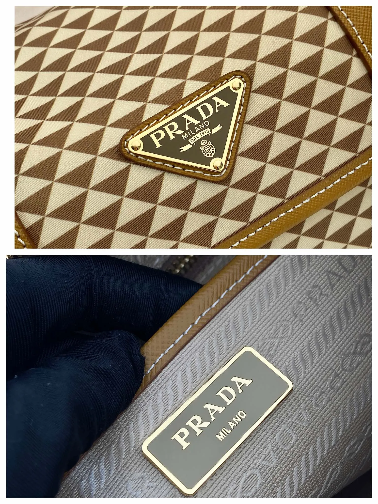 💰1320🎉New Symbole🎉1BD383 Messenger Bag🎉 This messenger bag is made of fabric-printed nylon fabric with cross-grain cowhide. The color is eye-catching, and the print on the bag is composed of classic triangles, which is very eye-catching and has a large space. She is so beautiful😘, beauties, hurry up and get it, it is a must-have in spring and summer👏👏 Length 25x height 19.5x base 11cm🎉🎉🎉💰💰💰