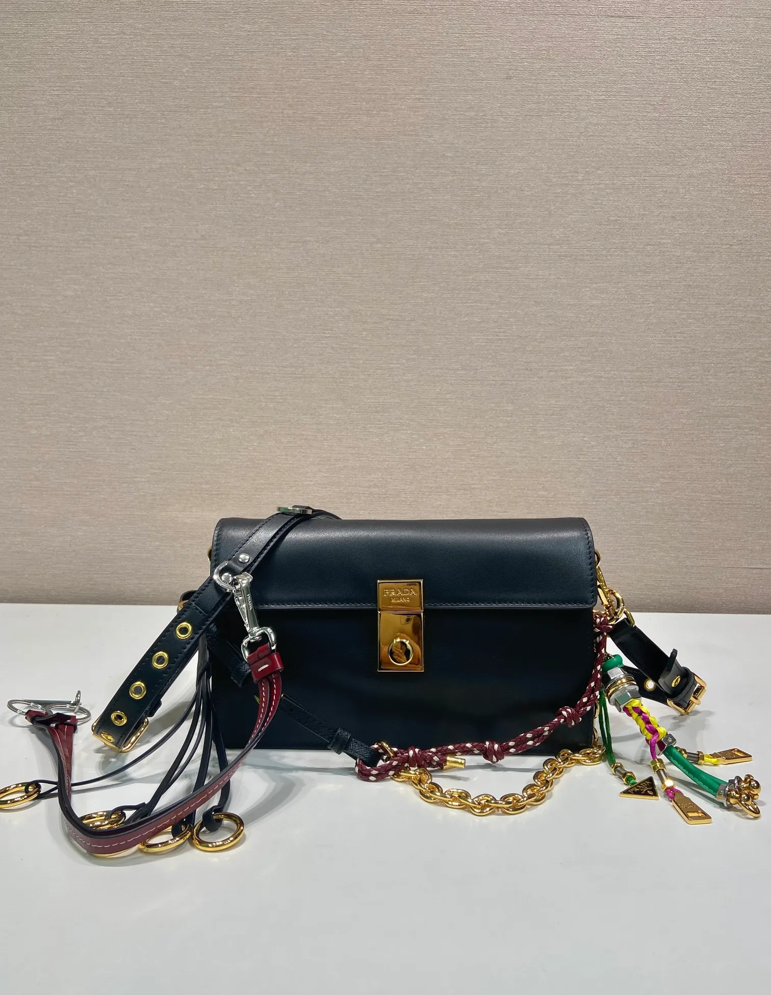💰1700🎉Punk Style🎉1BD379 Small🎉🎉 This new Soft Sound handbag is made of soft leather inside/outside, with ample space, chic and versatile. One-shoulder style with two compartments and gold-tone hardware. What I love the most is the detachable pendant as the finishing touch😘to show the diverse and fashionable style. The upper body effect is so classy, ​​I love it😘, it’s another popular model for internet celebrities, babies, hurry up and get it🎉🎉 Length 24 height 13.5x bottom 6cm