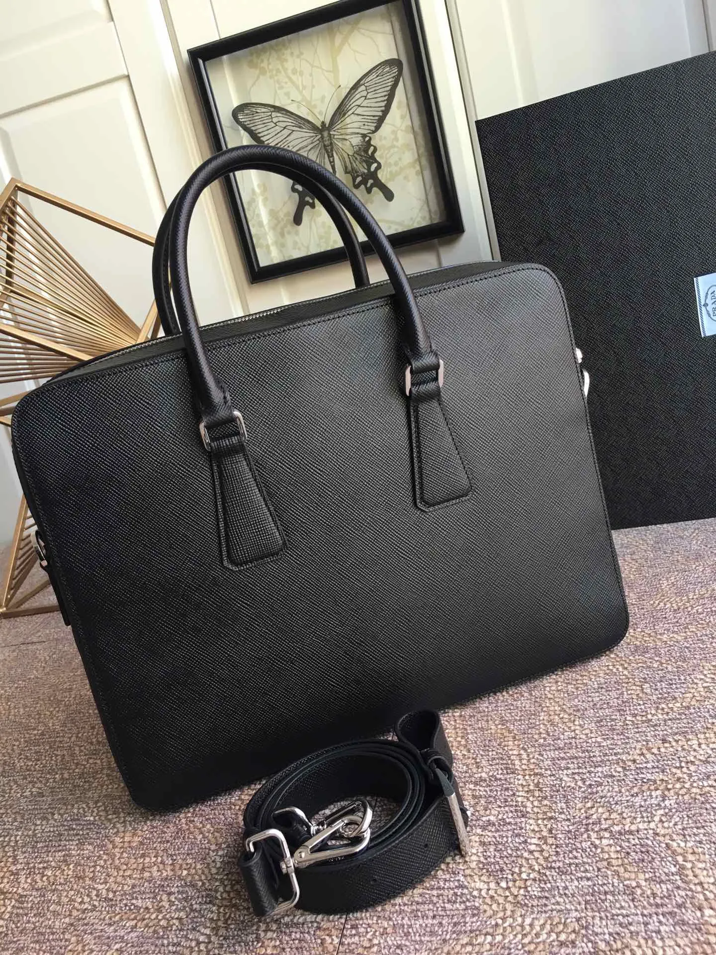 💰1960, P Jiachui's new men's bag, 2VE363B, single layer, spread word watch, counter synchronization [strong][strong][strong], imported original thick cross pattern men's bag, double-layered grid, men's favorite, length 36X height 28X thickness 6,