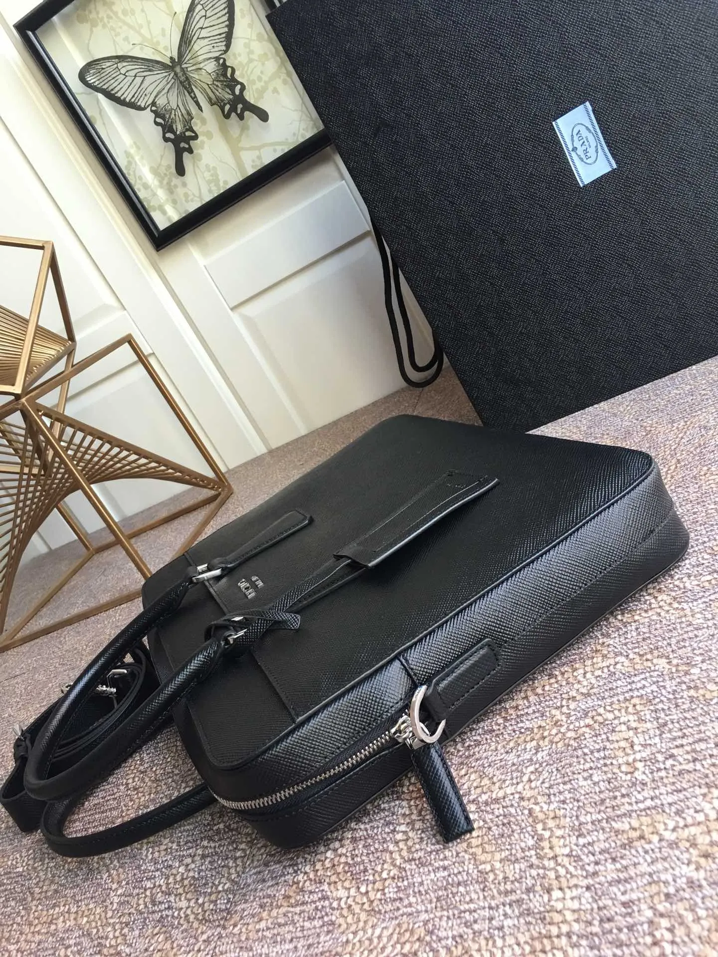 💰1960, P Jiachui's new men's bag, 2VE363B, single layer, spread word watch, counter synchronization [strong][strong][strong], imported original thick cross pattern men's bag, double-layered grid, men's favorite, length 36X height 28X thickness 6,