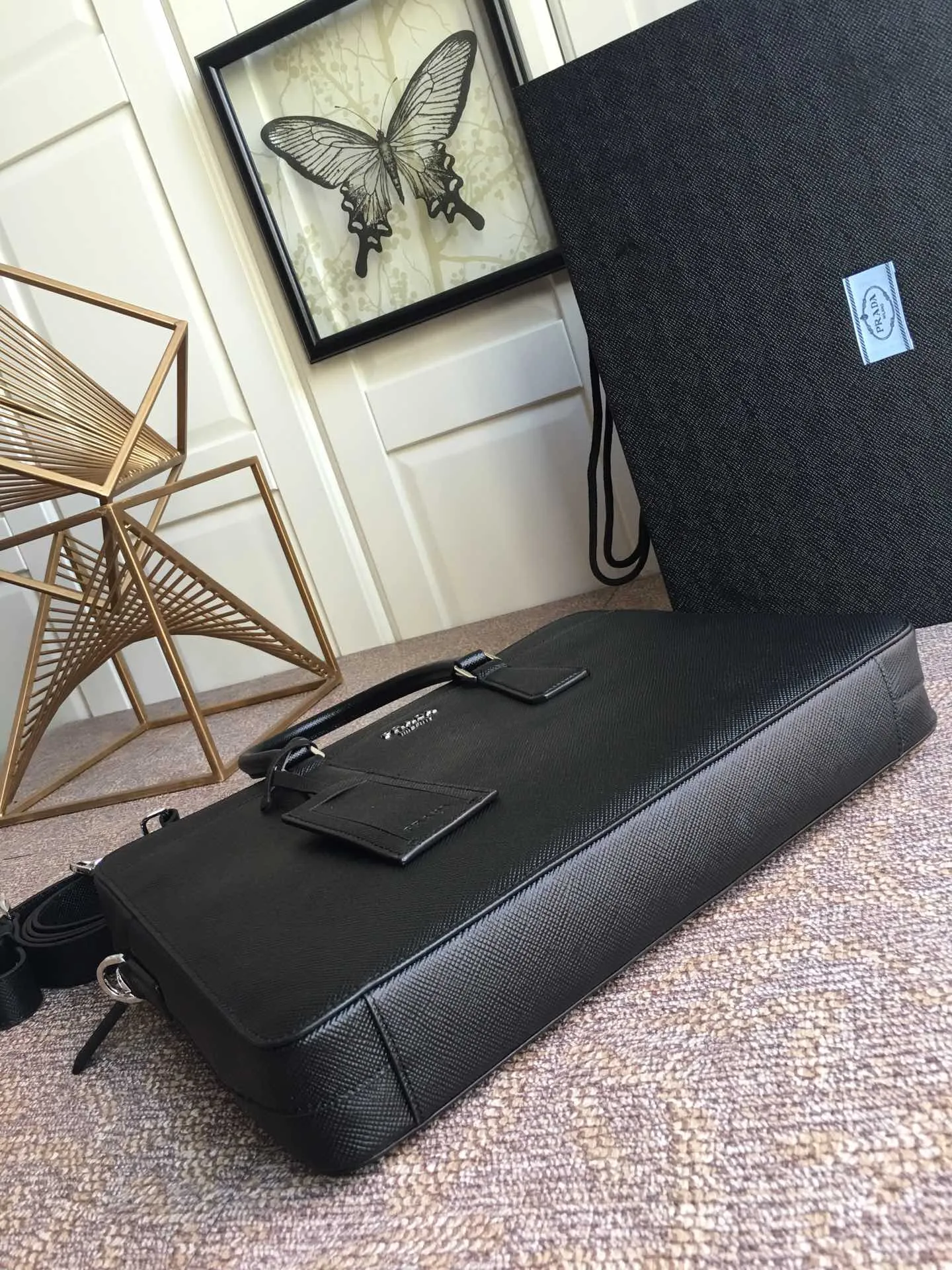 💰1960, P Jiachui's new men's bag, 2VE363B, single layer, spread word watch, counter synchronization [strong][strong][strong], imported original thick cross pattern men's bag, double-layered grid, men's favorite, length 36X height 28X thickness 6,