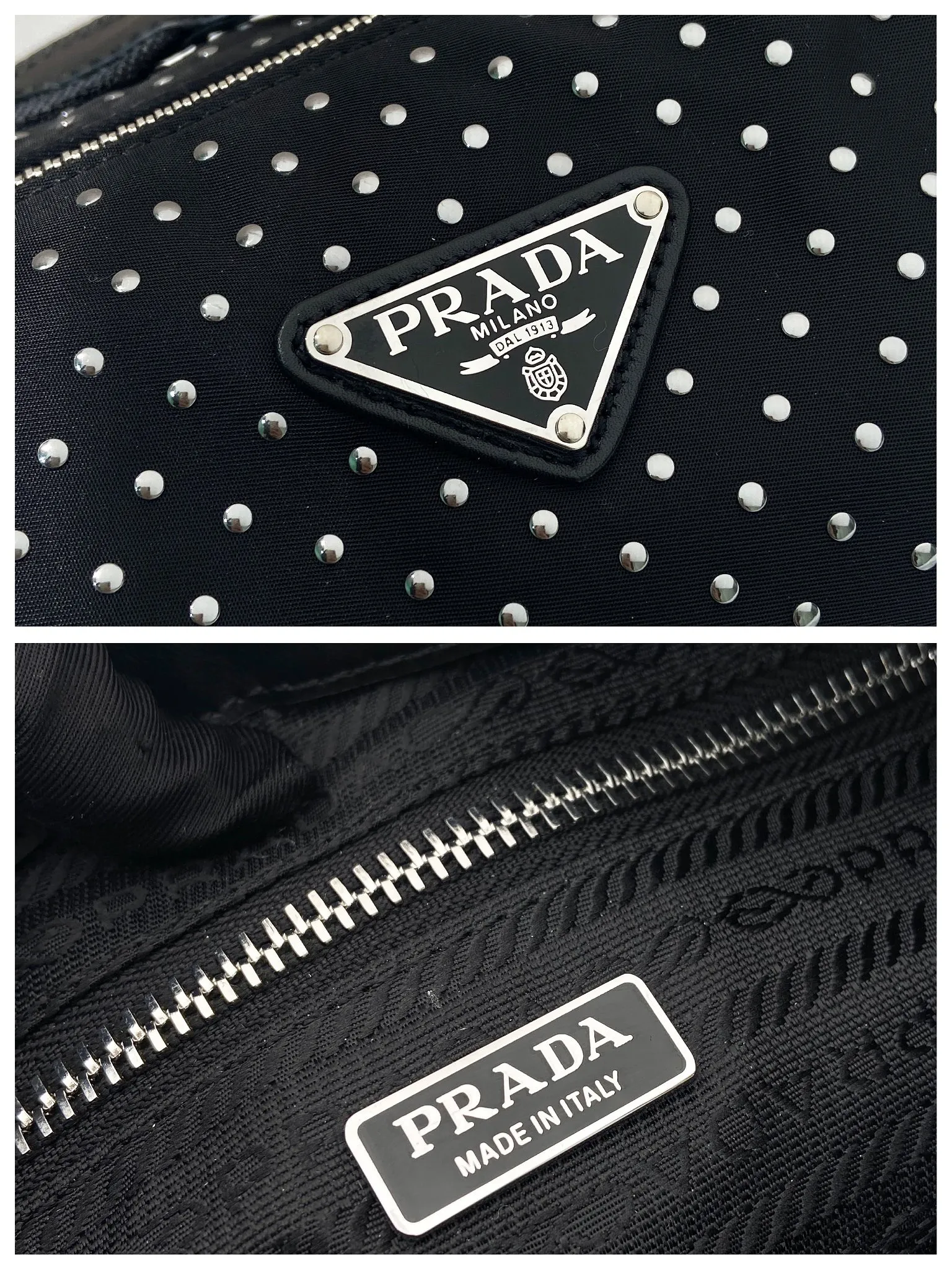🎉New product🎉1BC233 rivets🎉🎉 This shoulder bag is made of imported nylon fabric and calfskin. The new design is hand-heated rivets, which makes it particularly unique and fashionable. The zipper bag opening and closing has large capacity. If you like babies, hurry up and get it. It is fashionable and unique/100% return rate😘😘 Length 27x Height 12x Bottom 10cm🎉🎉🎉💰💰💰