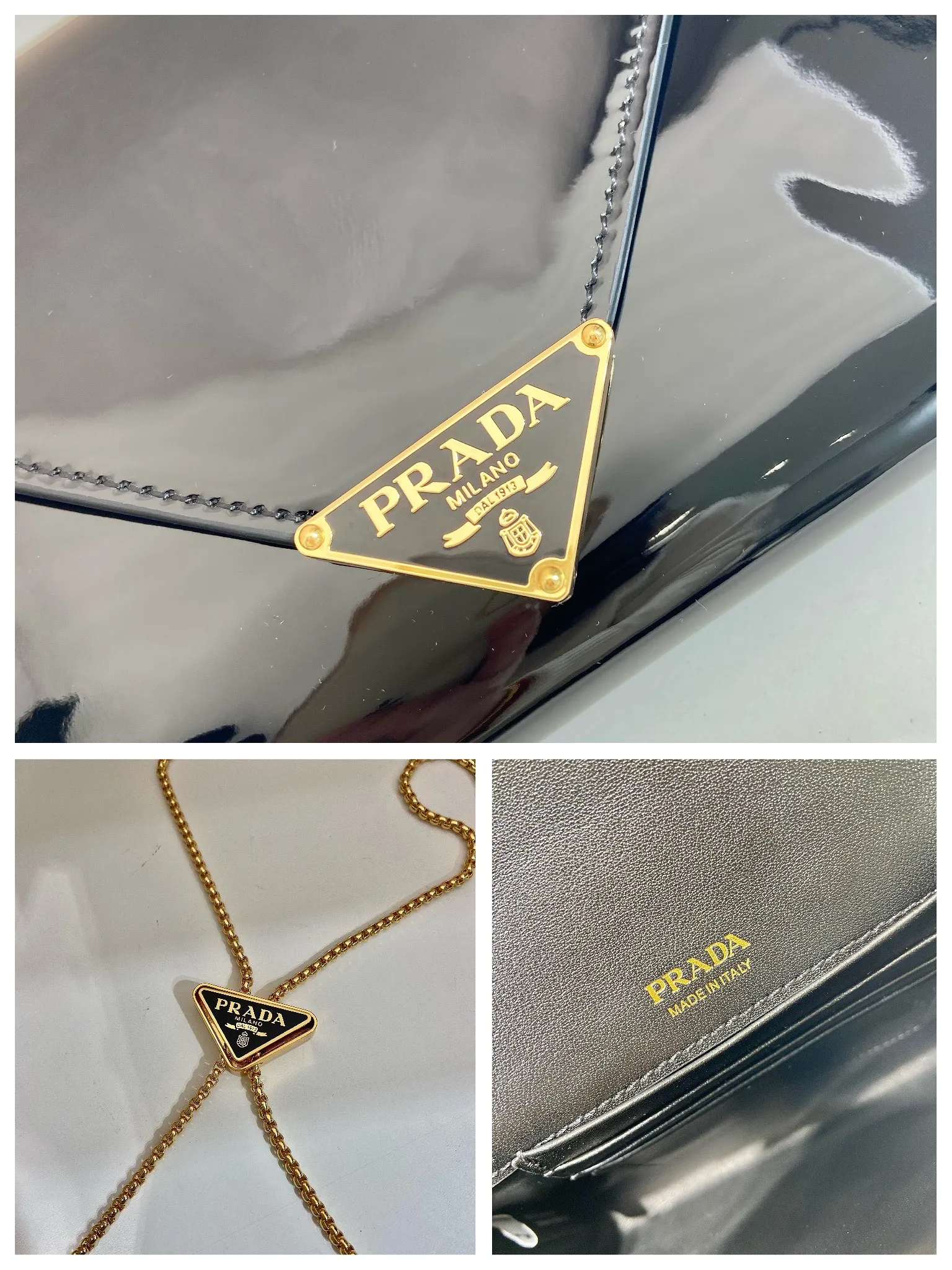 💰1120🎉Patent Leather Envelope Bag🎉1Bp102 Clutch🎉🎉 The gloss of patent leather highlights the elegant silhouette of this mini handbag, injecting it with a modern flavor. Featuring a detachable chain shoulder strap and a nappa leather interior with card slots, this bag features a signature triangle logo on the magnetic closure for a timeless and instantly recognizable look. It can also be used as a handbag/shoulder bag/crossbody. It has many functions and can be exchanged for different occasions. Another hot item from internet celebrities🎉🎉 Length 20x height 11.5cm🎉🎉🎉👏👏👏