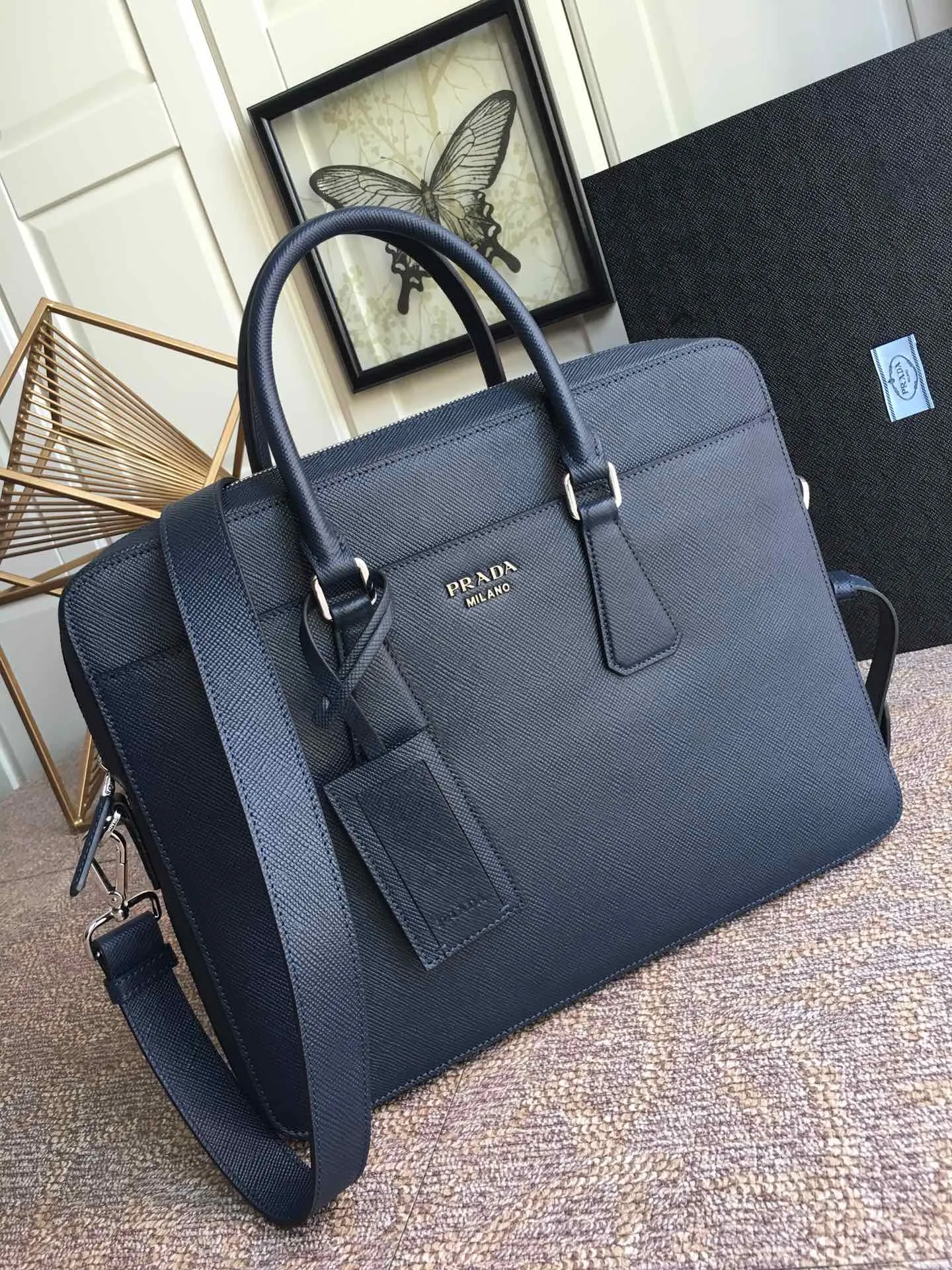 💰1960, P Jiachui's new men's bag, 2VE363B, single layer, spread word watch, counter synchronization [strong][strong][strong], imported original thick cross pattern men's bag, double-layered grid, men's favorite, length 36X height 28X thickness 6,