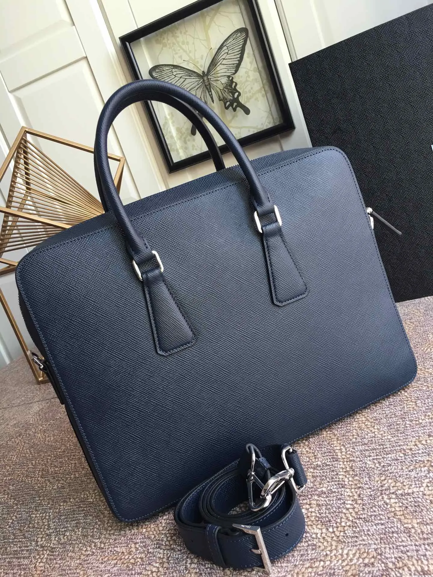 💰1960, P Jiachui's new men's bag, 2VE363B, single layer, spread word watch, counter synchronization [strong][strong][strong], imported original thick cross pattern men's bag, double-layered grid, men's favorite, length 36X height 28X thickness 6,