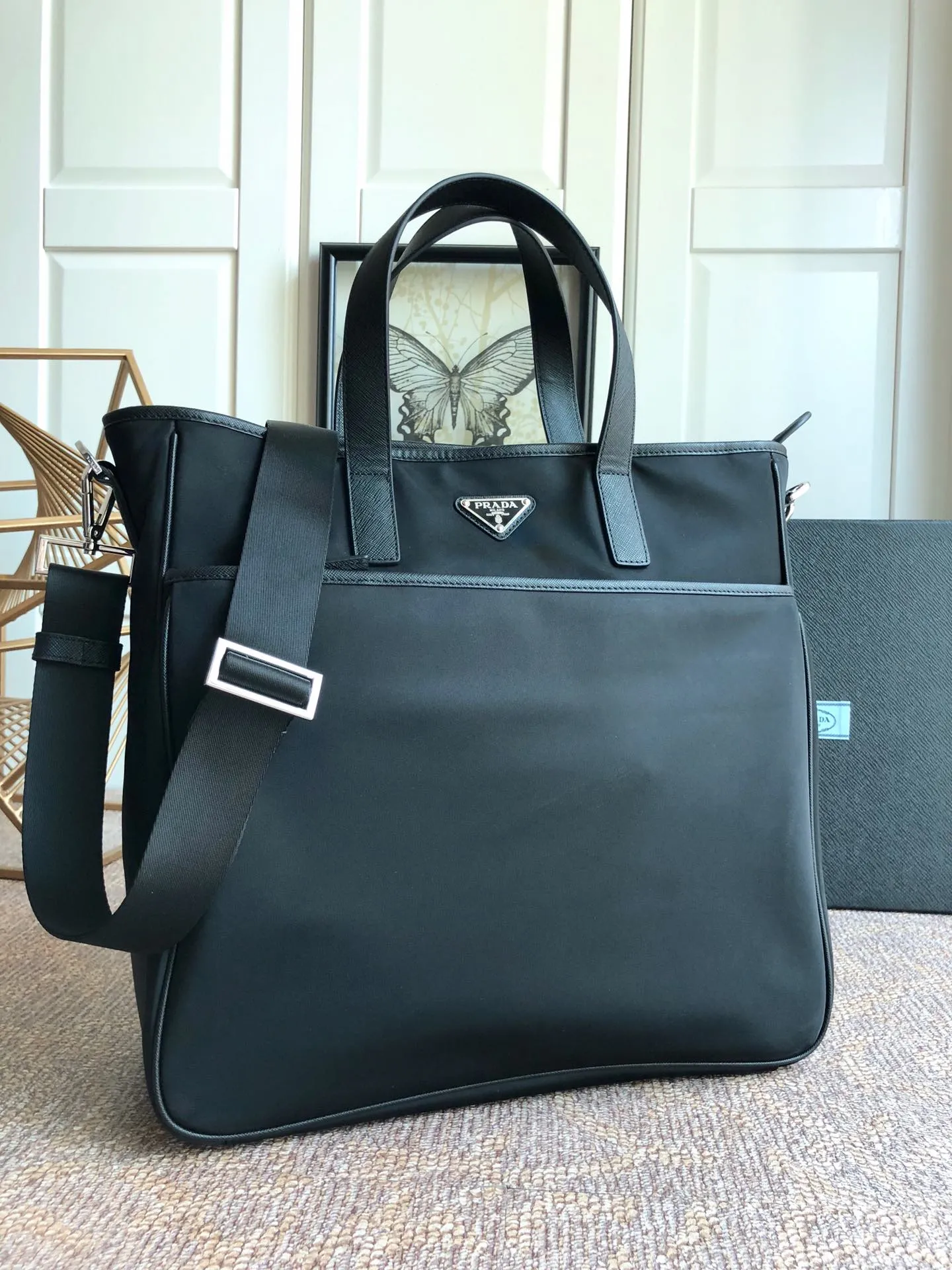 💰1260, P's new men's bag, 2VG032, original item, made of imported nylon and Saffiano leather trim and handles, polished steel accessories and black titanium zippers, detachable and adjustable shoulder straps, many compartments, a must-have for men, length 35x height 34cmx10cm