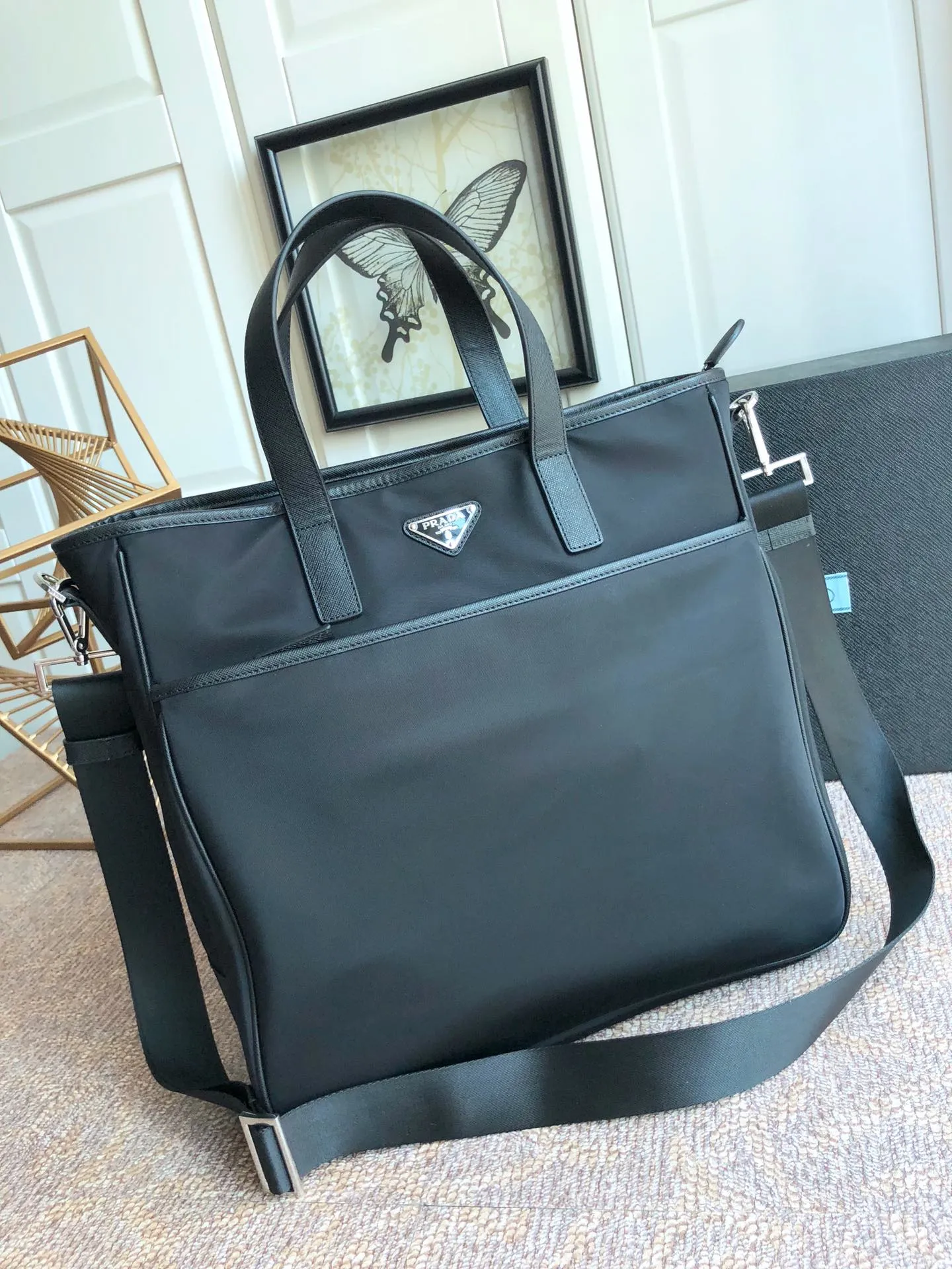 💰1260, P's new men's bag, 2VG032, original item, made of imported nylon and Saffiano leather trim and handles, polished steel accessories and black titanium zippers, detachable and adjustable shoulder straps, many compartments, a must-have for men, length 35x height 34cmx10cm