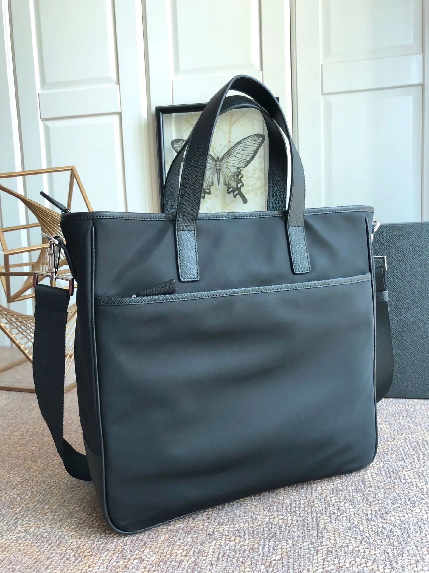 💰1260, P's new men's bag, 2VG032, original item, made of imported nylon and Saffiano leather trim and handles, polished steel accessories and black titanium zippers, detachable and adjustable shoulder straps, many compartments, a must-have for men, length 35x height 34cmx10cm