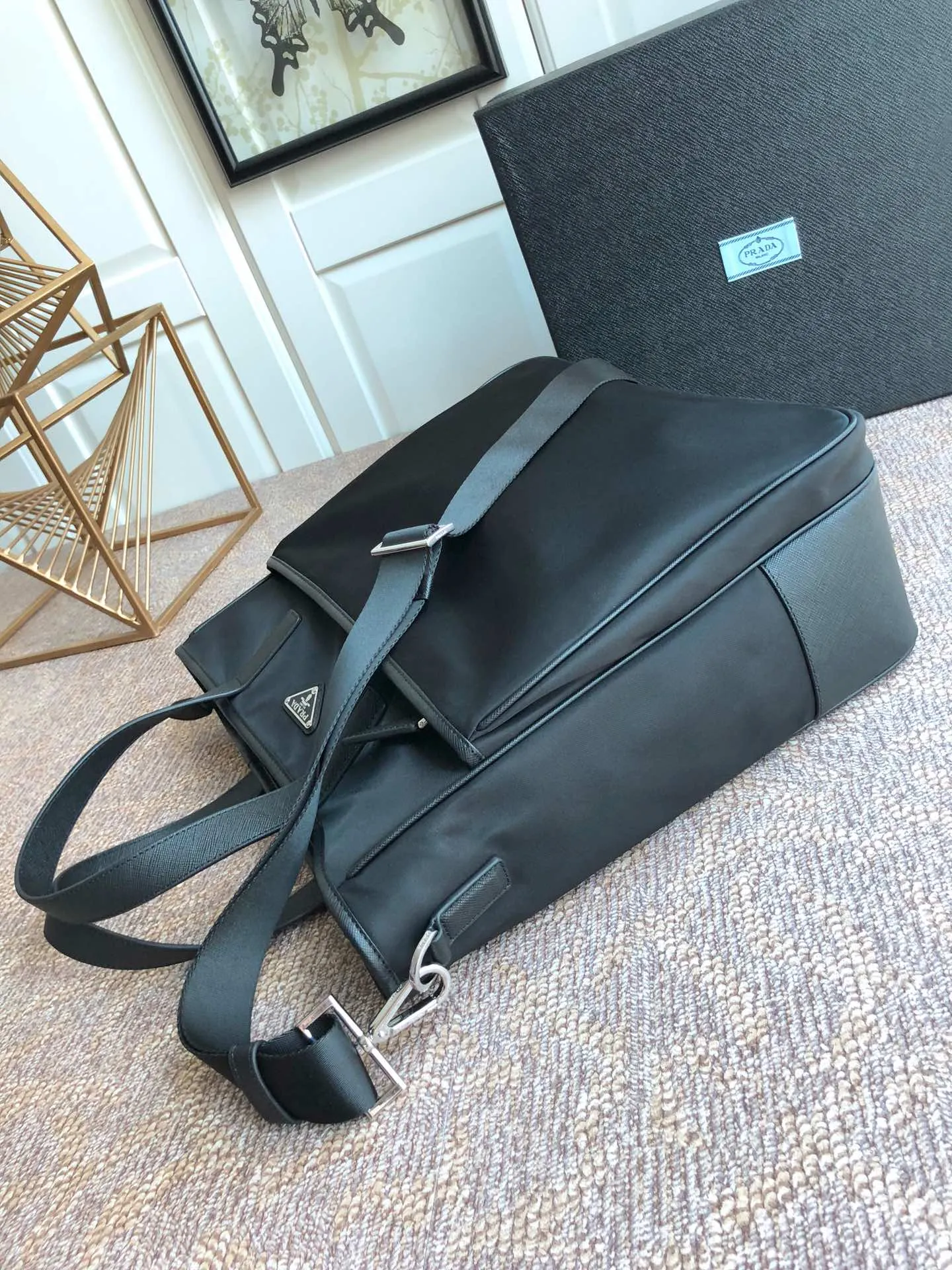 💰1260, P's new men's bag, 2VG032, original item, made of imported nylon and Saffiano leather trim and handles, polished steel accessories and black titanium zippers, detachable and adjustable shoulder straps, many compartments, a must-have for men, length 35x height 34cmx10cm