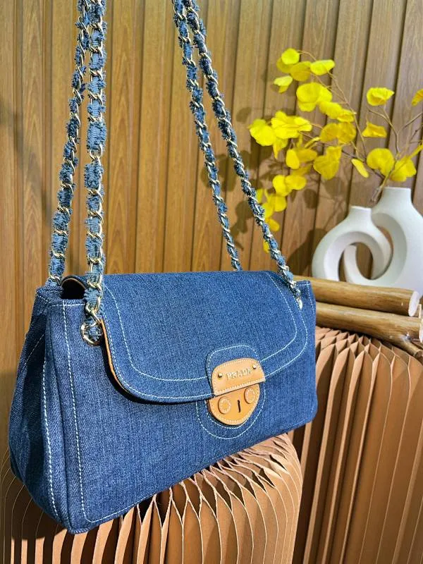 All Categories Official Website "Brand Women's Bags" Women's Bags 💙 PRADA 2023 latest version Prada denim crossbody bag