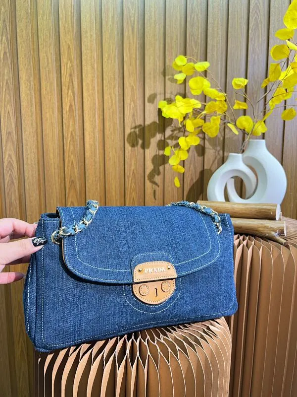 All Categories Official Website "Brand Women's Bags" Women's Bags 💙 PRADA 2023 latest version Prada denim crossbody bag