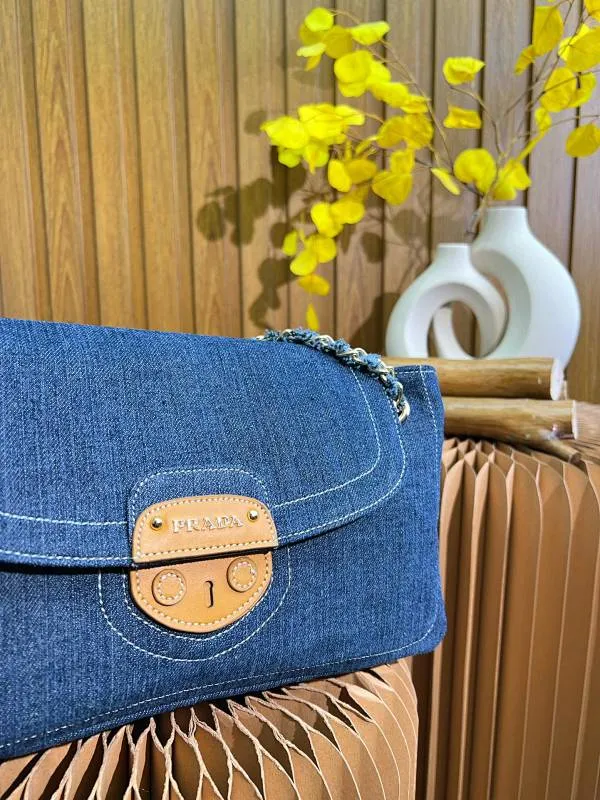 All Categories Official Website "Brand Women's Bags" Women's Bags 💙 PRADA 2023 latest version Prada denim crossbody bag