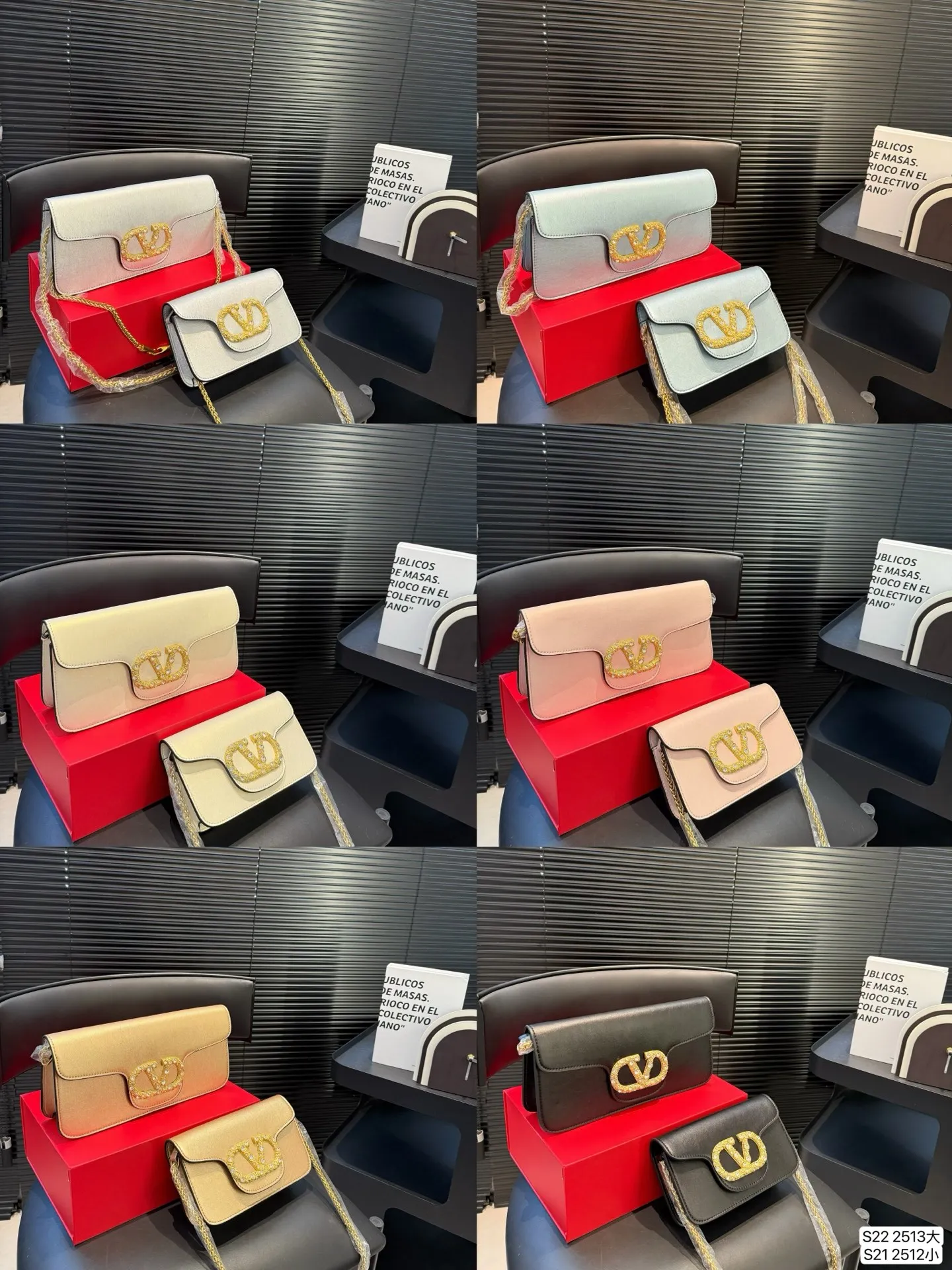 Large size P320 Small size P310 with folding box Valentino Loco shoulder bag The upper body effect is amazing, high-end but not stereotyped. The beauty is all in it, and it is mysterious and sexy. You must choose it when attending banquets and evening parties. Size: Large size 27 13 Small size 20 12 Item number Large size 2513 Small 2512