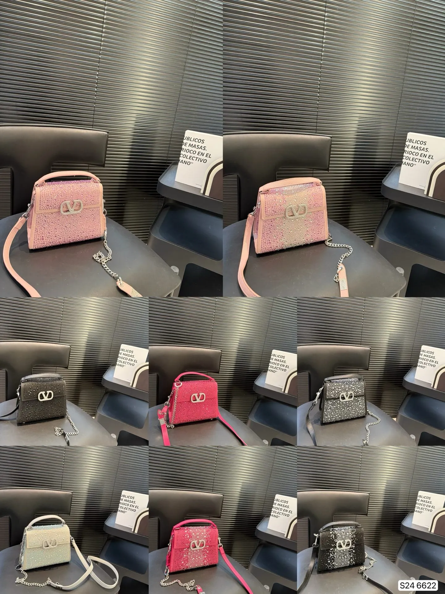 P340 valentino vsling full diamond tote bag, a handbag from Valentino. If you connect the shoulder strap, it can be used as a shoulder bag or crossbody bag. The V mark on the front of the bag is the unique Valentino logo. It feels high-end and fashionable. good #Valentino Size: 19 14 Item No. 6622