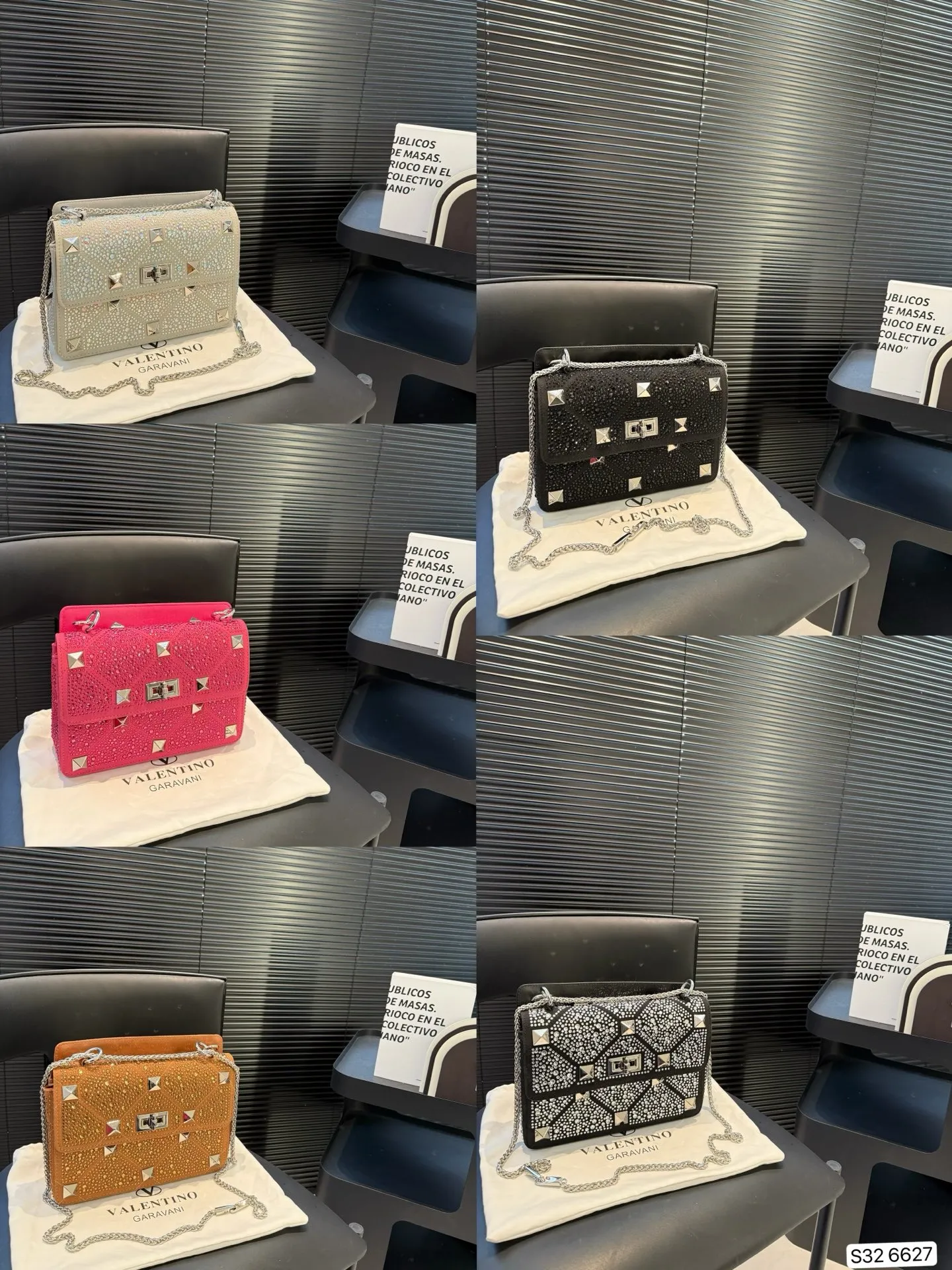 P420 with folding box Valentino rhinestone bag, versatile and fashionable, super good-looking, a must-have item for every trendy and cool girl/ Size: 24 17 Item No. 6627