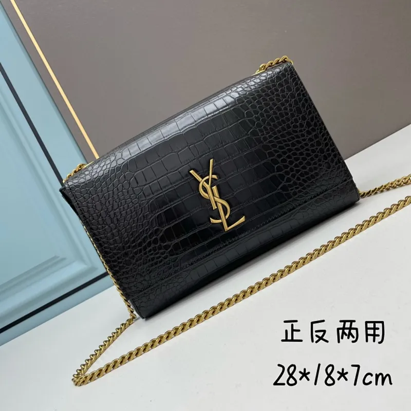 All Categories Official Website "Brand Women's Bags" Women's Bags 💙 YSL Saint Laurent Crossbody Bag 𝐊𝐚𝐭𝐞_Reversible Suede & Crocodile Pattern The bag body can be flipped into suede for use: Model 8121#: Size 28-18-7CM