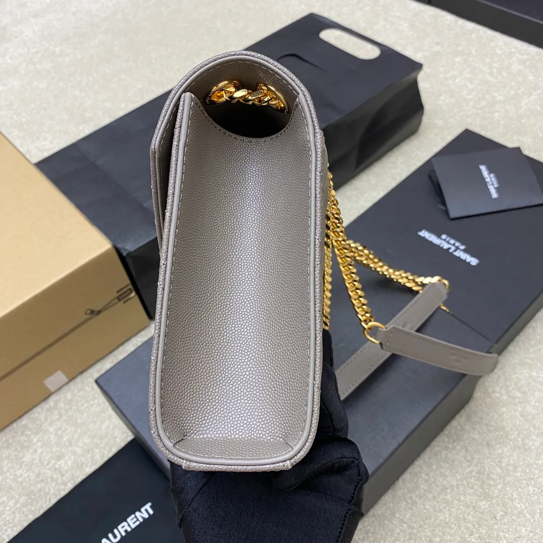 Gray ball pattern/gold buckle 🌈YSL's new classic plaid messenger bag, flap handbag, with metal YSL logo, metal chain, leather chain leather shoulder strap and horizontal and vertical jacquard embossed stitching decoration, fashionable, casual and practical 👍20220750 Model: 392739 [original leather] Size: 24x17.5x6cm