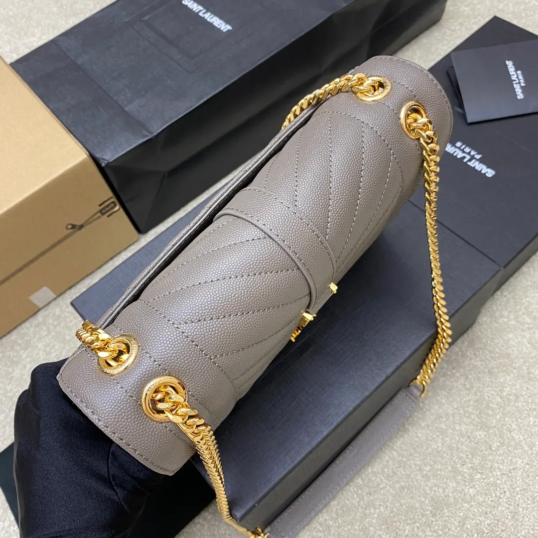 Gray ball pattern/gold buckle 🌈YSL's new classic plaid messenger bag, flap handbag, with metal YSL logo, metal chain, leather chain leather shoulder strap and horizontal and vertical jacquard embossed stitching decoration, fashionable, casual and practical 👍20220750 Model: 392739 [original leather] Size: 24x17.5x6cm