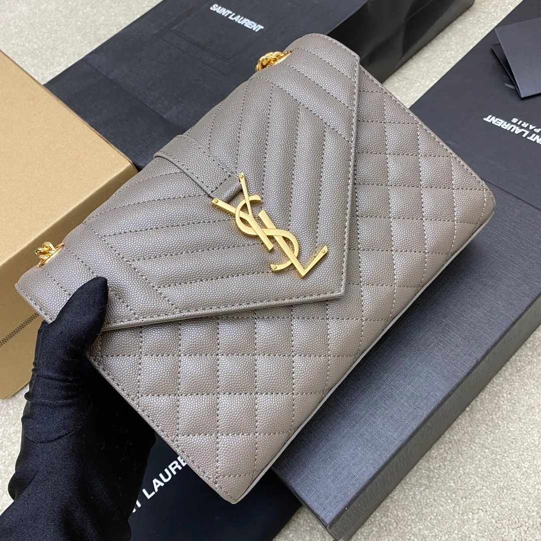 Gray ball pattern/gold buckle 🌈YSL's new classic plaid messenger bag, flap handbag, with metal YSL logo, metal chain, leather chain leather shoulder strap and horizontal and vertical jacquard embossed stitching decoration, fashionable, casual and practical 👍20220750 Model: 392739 [original leather] Size: 24x17.5x6cm