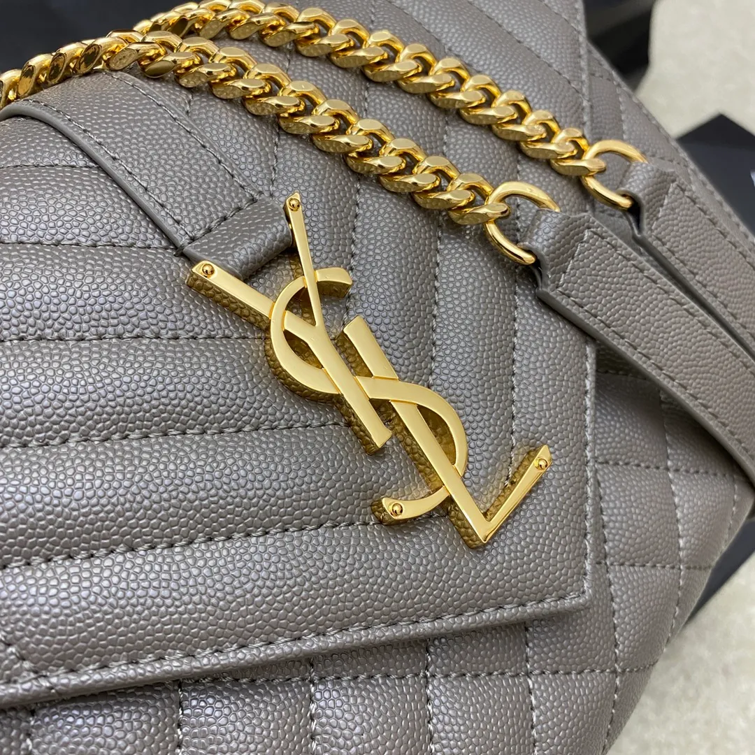 Gray ball pattern/gold buckle 🌈YSL's new classic plaid messenger bag, flap handbag, with metal YSL logo, metal chain, leather chain leather shoulder strap and horizontal and vertical jacquard embossed stitching decoration, fashionable, casual and practical 👍20220750 Model: 392739 [original leather] Size: 24x17.5x6cm