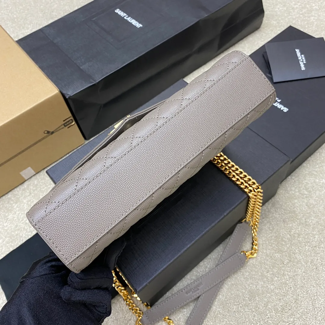 Gray ball pattern/gold buckle 🌈YSL's new classic plaid messenger bag, flap handbag, with metal YSL logo, metal chain, leather chain leather shoulder strap and horizontal and vertical jacquard embossed stitching decoration, fashionable, casual and practical 👍20220750 Model: 392739 [original leather] Size: 24x17.5x6cm