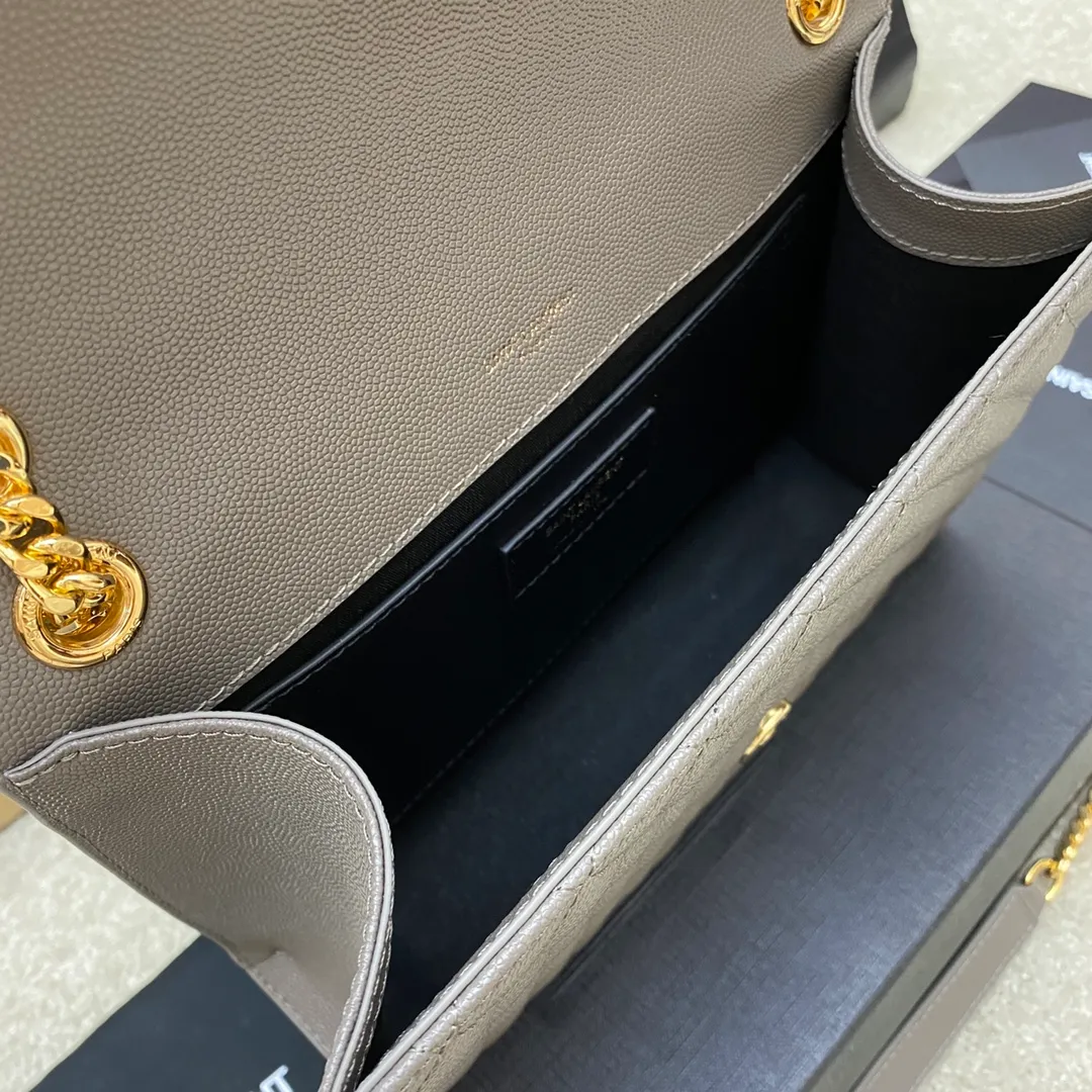 Gray ball pattern/gold buckle 🌈YSL's new classic plaid messenger bag, flap handbag, with metal YSL logo, metal chain, leather chain leather shoulder strap and horizontal and vertical jacquard embossed stitching decoration, fashionable, casual and practical 👍20220750 Model: 392739 [original leather] Size: 24x17.5x6cm