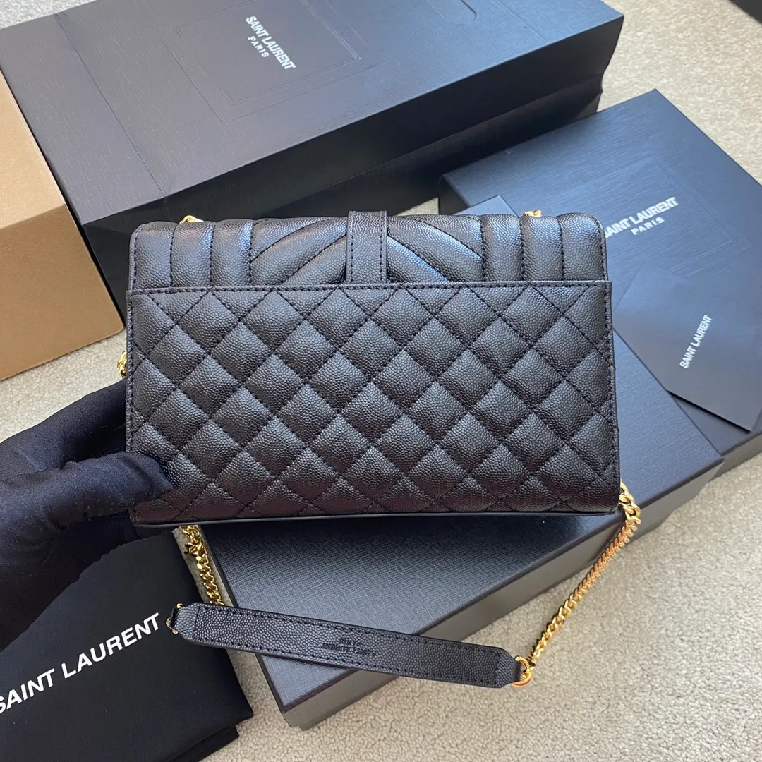 Black ball pattern/gold buckle 🌈YSL new style 𝑬𝒏𝒗𝒆𝒍𝒐𝒑𝒆#Small size 21CM Original grain embossed quilted leather envelope bag is classic and timeless, the sky-high V pattern and rhombus caviar pattern, Italian ZP original cowhide with eye-catching Y family logo, elegant and fashionable all in one! Get it and it’s ZP! 20220680 Model: 600915 [original leather] Size: 21x13x6cm