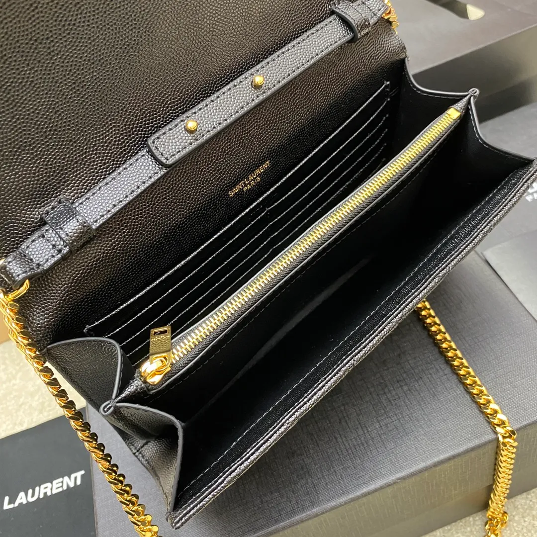 💰1300 black ball pattern/gold buckle 🌈YSL latest ENVELOPE Woc envelope bag ✉️Original caviar ball pattern, engraved inner zipper compartment, can be used as a clutch bag or as a shoulder bag. There are multiple card slots inside. Compact and practical 👍20220650 Model: 620280 [original leather] Size: 22.5x14x4cm