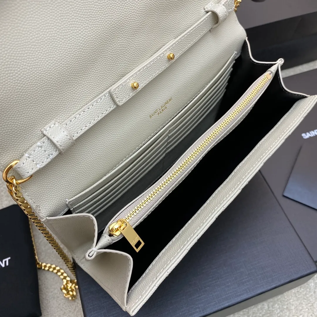 💰1300 white ball pattern/gold buckle 🌈YSL latest ENVELOPE Woc envelope bag ✉️Original caviar ball pattern, engraved inner zipper compartment, can be used as a clutch bag or as a shoulder bag. There are multiple card slots inside. Compact and practical 👍20220650 Model: 620280 [original leather] Size: 22.5x14x4cm