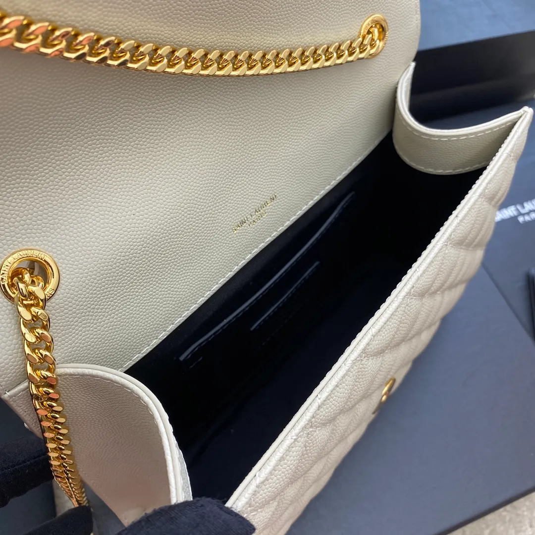 Milk white ball pattern/gold buckle 🌈YSL new style 𝑬𝒏𝒗𝒆𝒍𝒐𝒑𝒆#Small size 21CM Original grain embossed quilted genuine leather envelope bag is classic and timeless, the sky-high V pattern and rhombus caviar pattern, Italian ZP original cowhide with eye-catching Y family logo, elegant and fashionable all in one! Get it and it’s ZP! 20220680 Model: 600915 [original leather] Size: 21x13x6cm