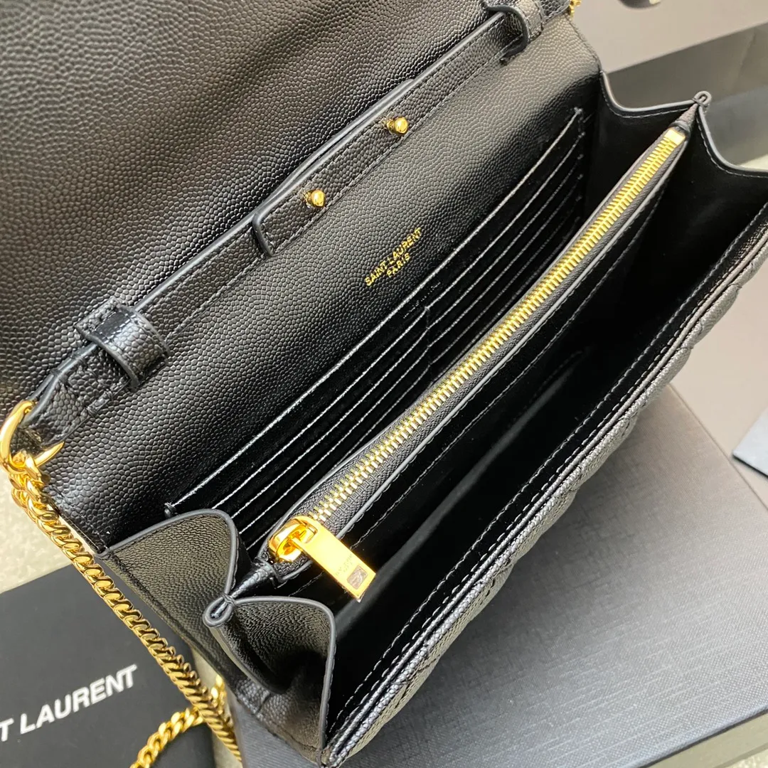 💰1300 black ball pattern/gold buckle 🌈YSL latest ENVELOPE Woc envelope bag ✉️Original caviar ball pattern, engraved inner zipper compartment, can be used as a clutch bag or as a shoulder bag. There are multiple card slots inside. Compact and practical 👍20220650 Model: 620280 [original leather] Size: 22.5x14x4cm