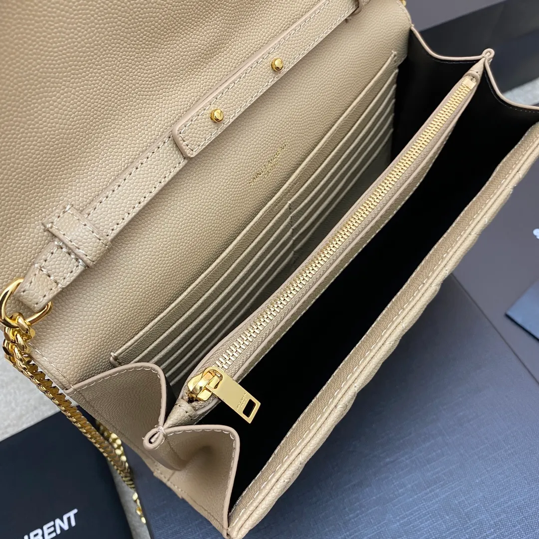 💰1300 Apricot ball pattern/gold buckle 🌈YSL latest ENVELOPE Woc envelope bag ✉️Original caviar ball pattern, engraved inner zipper compartment, can be used as a clutch bag or as a shoulder bag. There are multiple card slots inside. Compact and practical 👍20220650 Model: 620280 [original leather] Size: 22.5x14x4cm